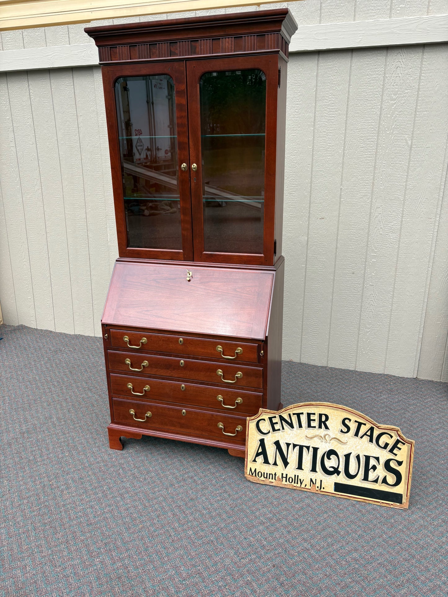 67723 Jasper Secretary Desk with Hutch, Traditional Cherry Wood Finish