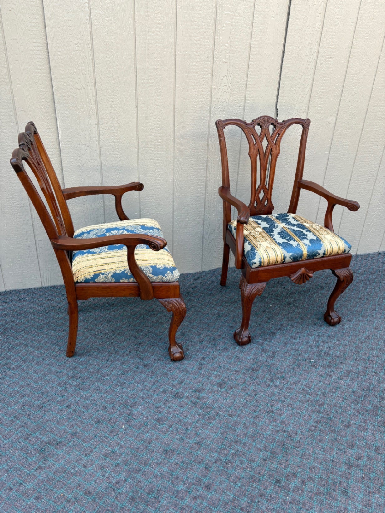 67965  Pair of Chippendale Style Mahogany Armchairs with Carved Details