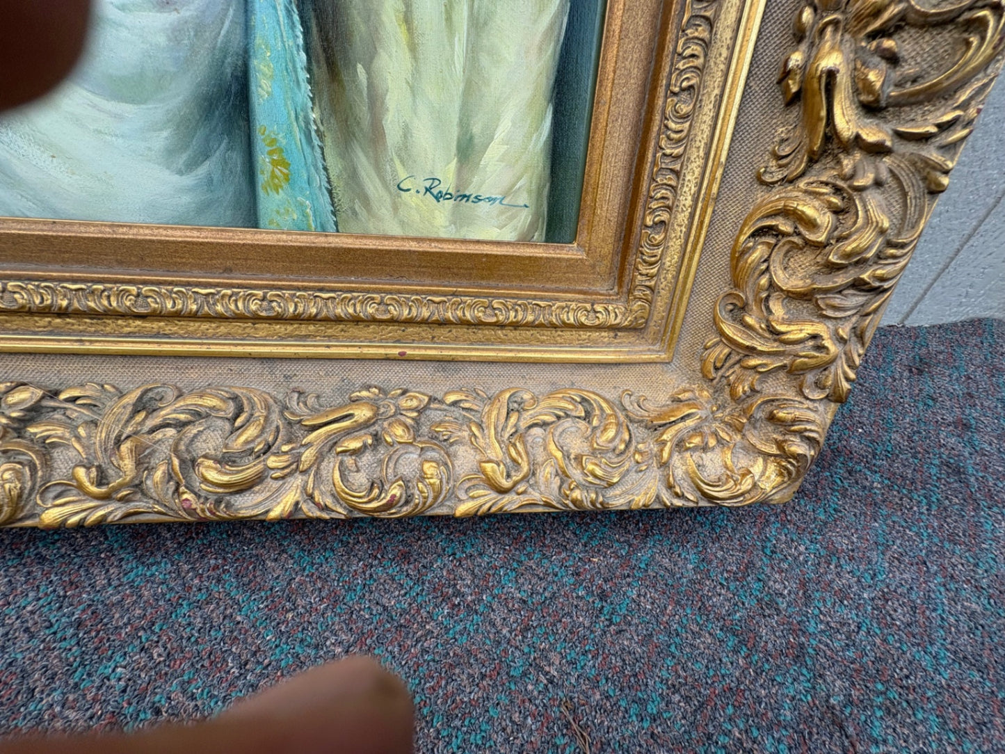 68038  Elegant Victorian Oil Painting with Ornate Gilt Frame by C. Robinson