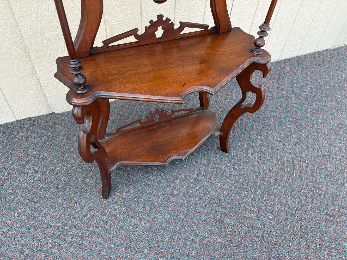 67717 Victorian Eastlake Style Hall Mirror with Shelves, Solid Mahogany