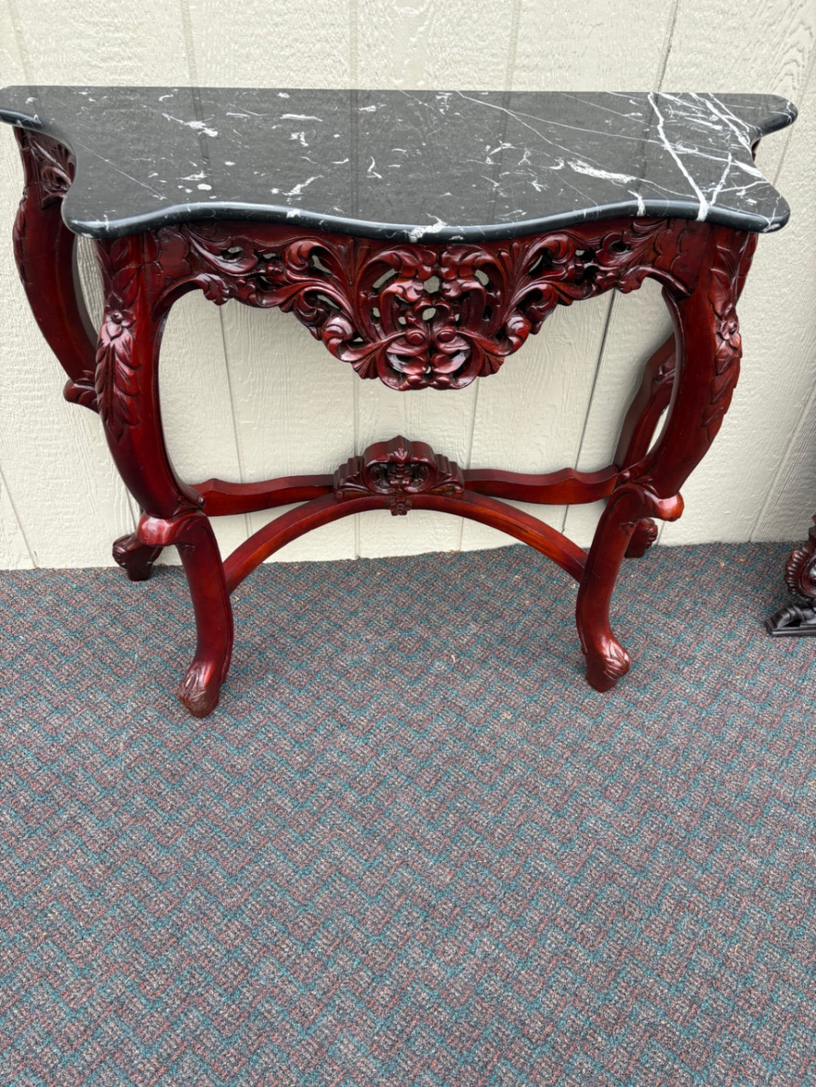 67705 Victorian Style Carved Console Table and Mirror Set with Marble Top