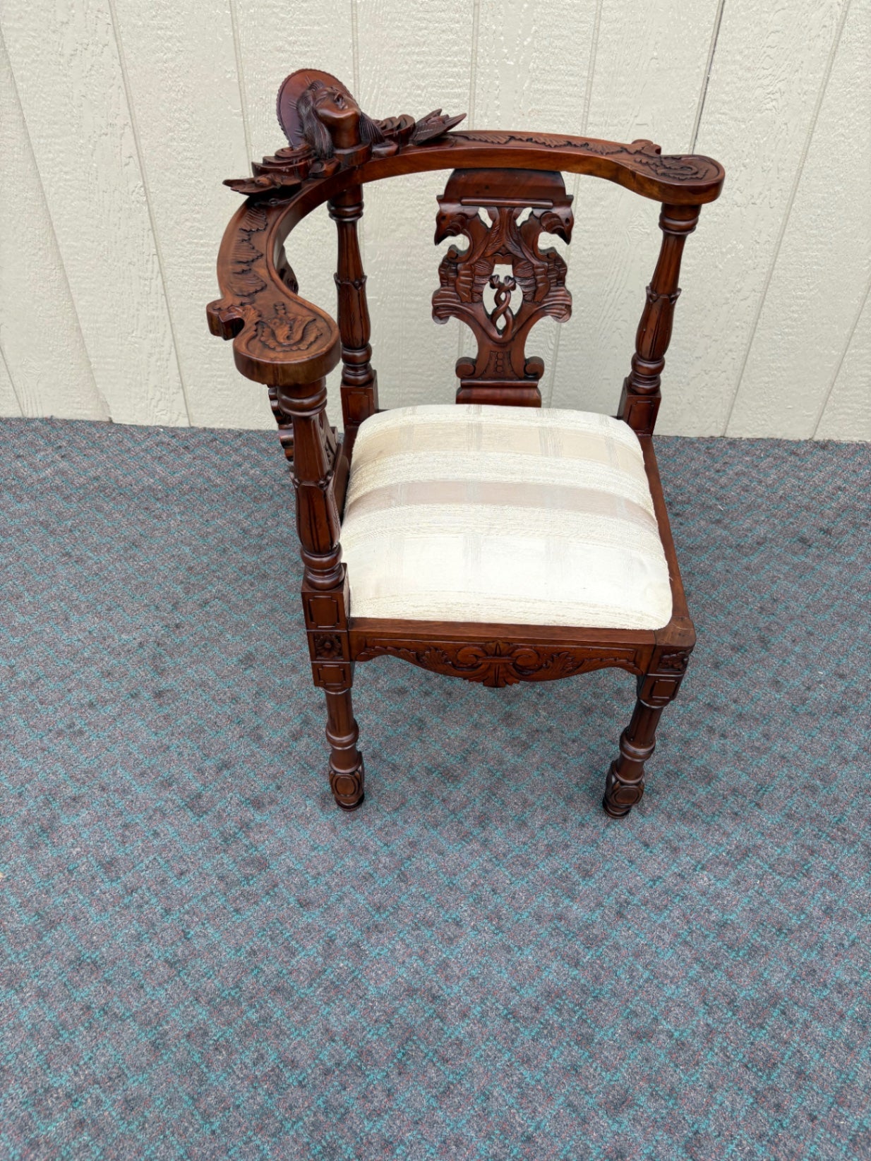 68029 Victorian Carved Mahogany Corner Chair with Upholstered Seat