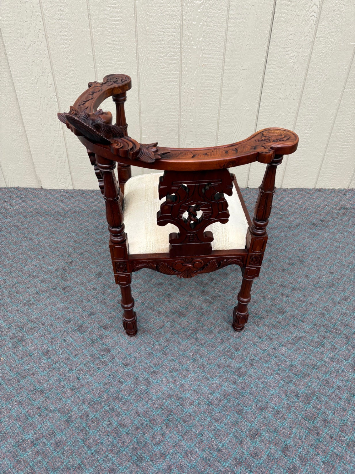 68029 Victorian Carved Mahogany Corner Chair with Upholstered Seat