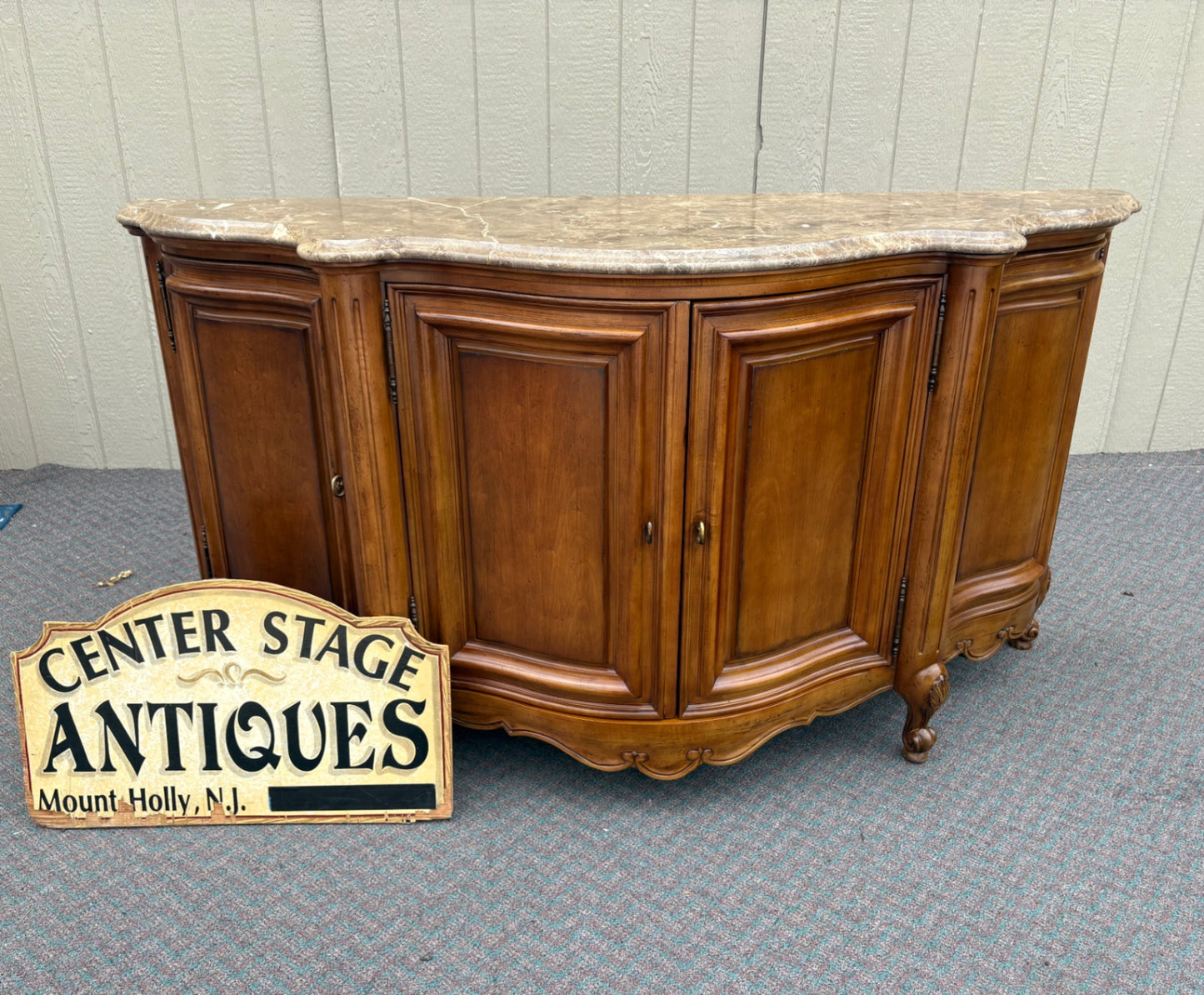 Century French Provincial Marble Top Buffet in Rich Cherry Finish
