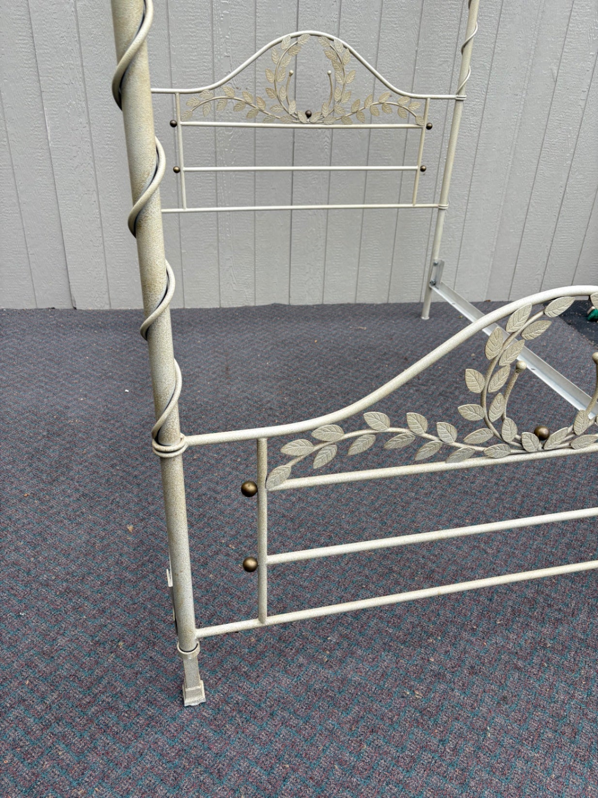 Vintage Iron Queen Size Canopy Bed with Leaf Motifs