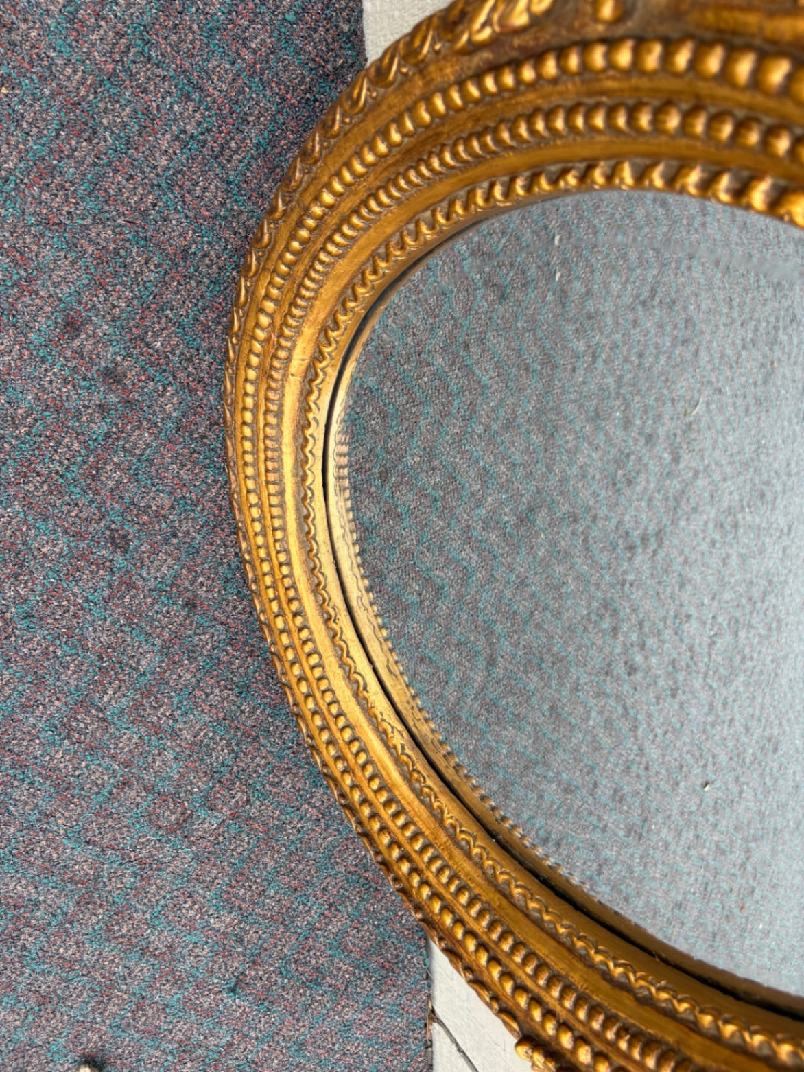 Ornate Gilt Gold Oval Mirror with Floral and Ribbon Details
