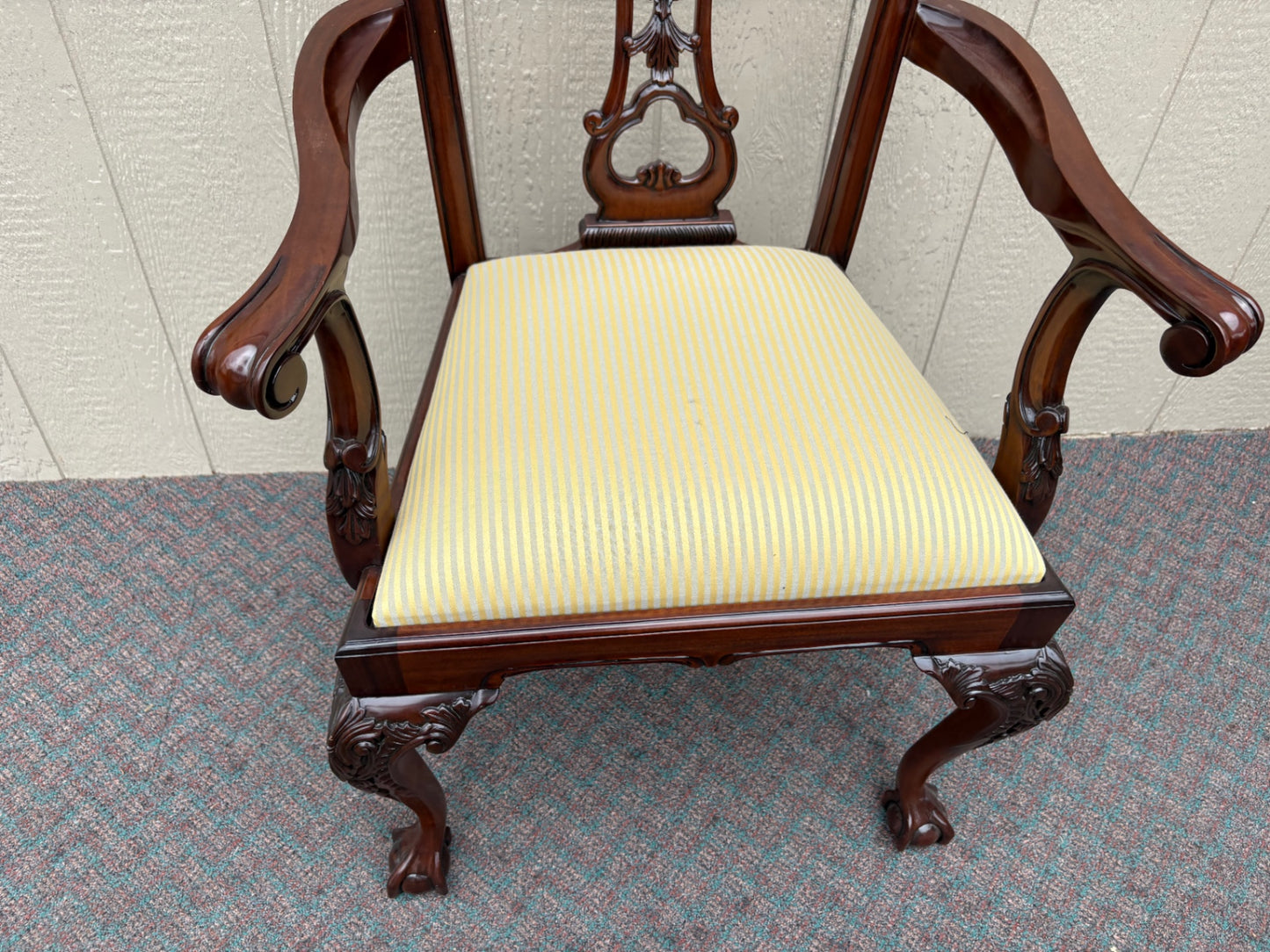 67637 Elegant Chippendale Style Mahogany Armchair with Carved Details