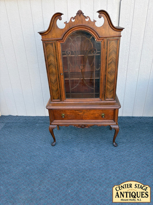 68227  Vintage Walnut China Cabinet with Glass Door and Drawer Storage