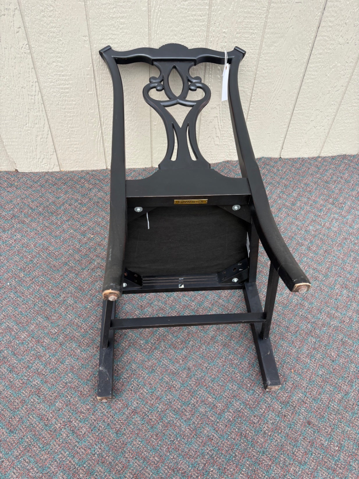 65676 Set of 4 Ethan Allen Dining Chairs, Chippendale Style, Black Finish