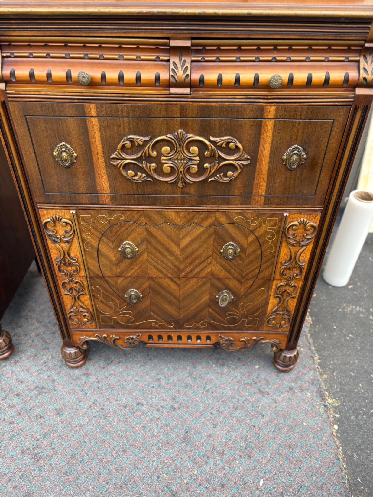 67898  Art Deco High Chest with Intricate Carved Details and Veneer
