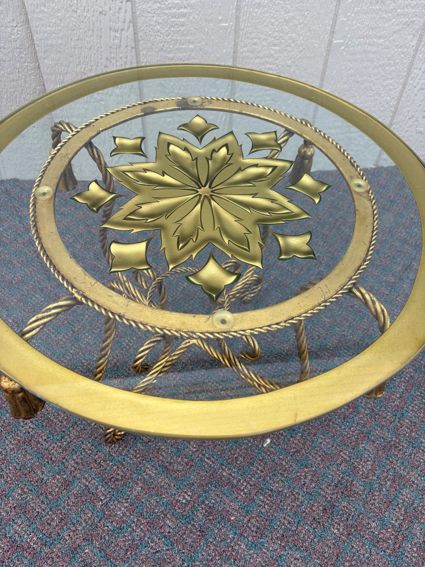 67703 Italian Mid-Century Brass and Glass Round Accent Table