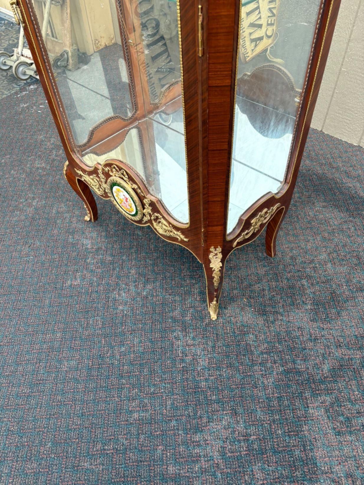 67322  Louis XV Style Curio Display Cabinet with Gilt Ormolu Accents