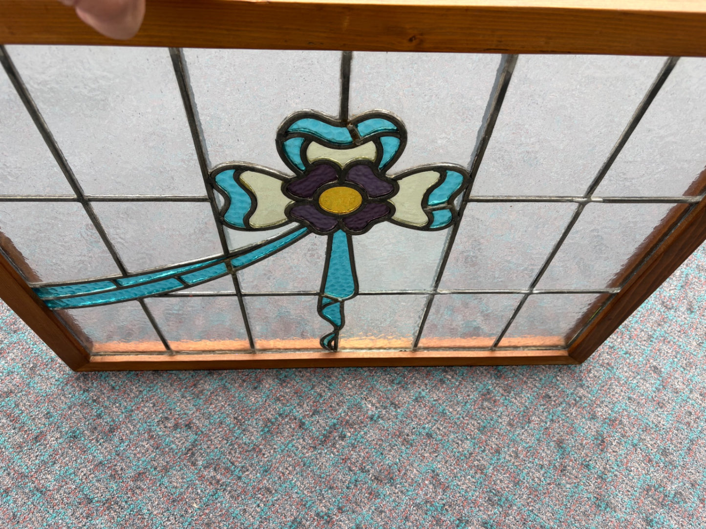 67906 PAIR  of Vintage Stained Glass Windows with Floral Design