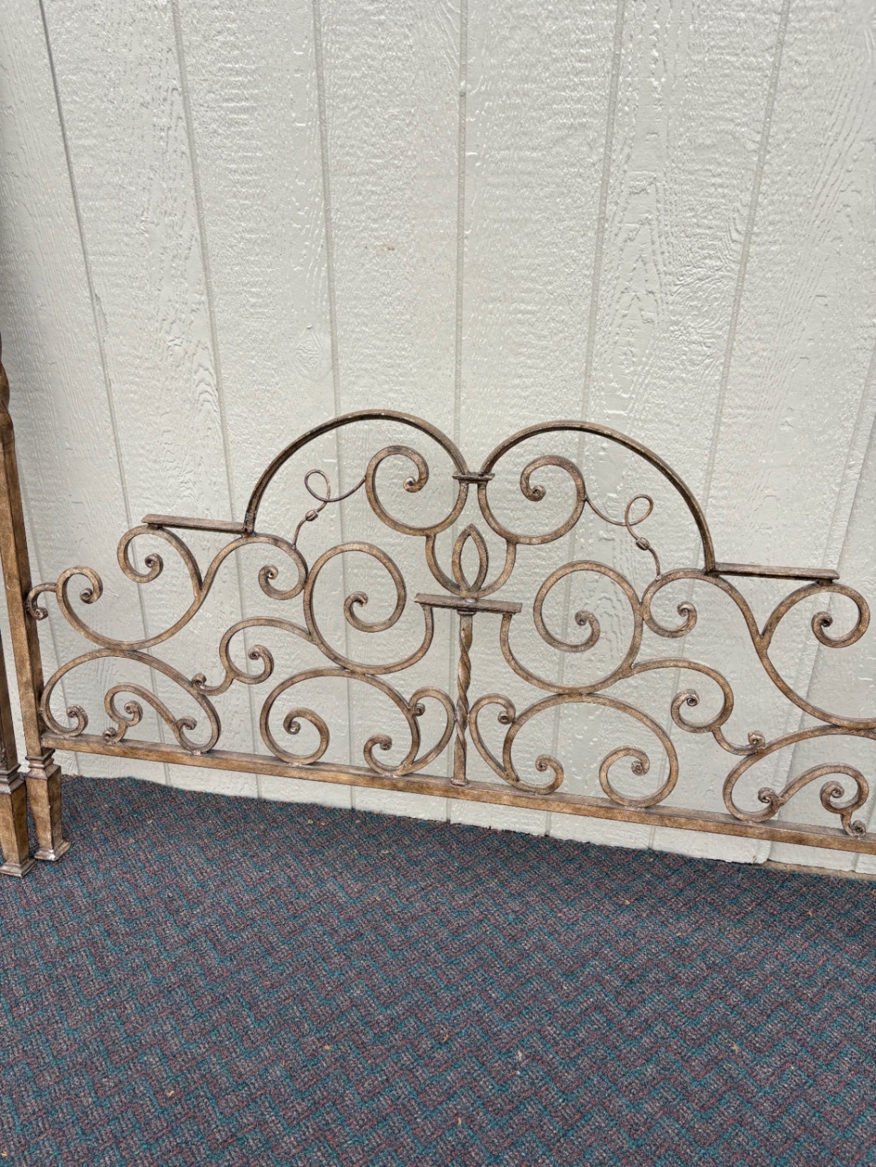 67711  Ornate Iron Scrollwork Queen Bed Frame with Twisted Posts