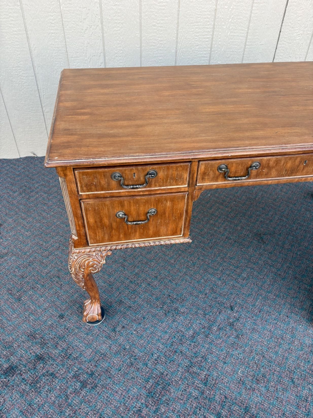 67389 Vintage Mahogany Writing Desk with Claw Feet and Brass Handles