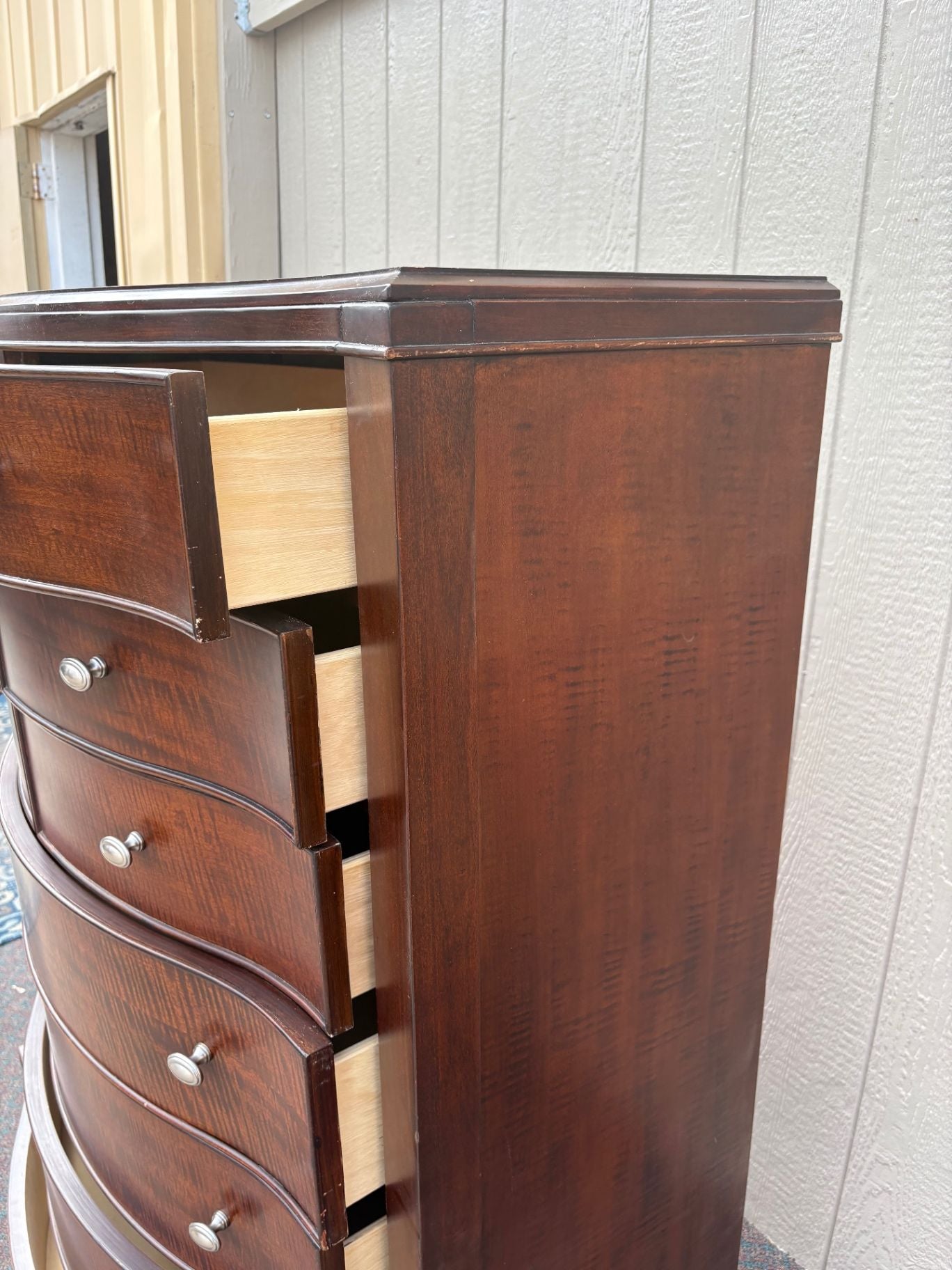 67599 Serpentine Front High Chest of Drawers, Mahogany Finish