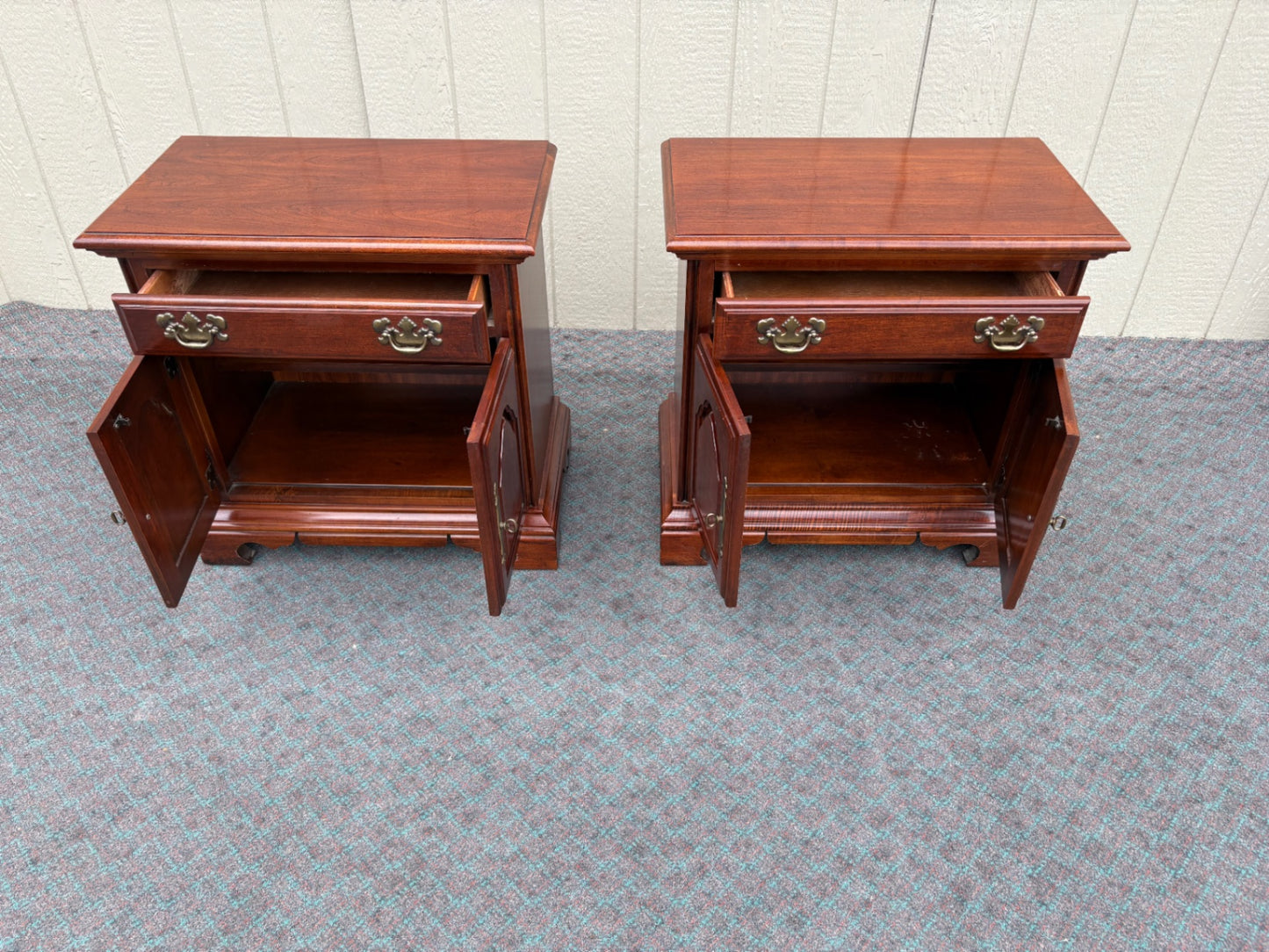 Pair of American Drew Cherry Nightstands with Brass Hardware