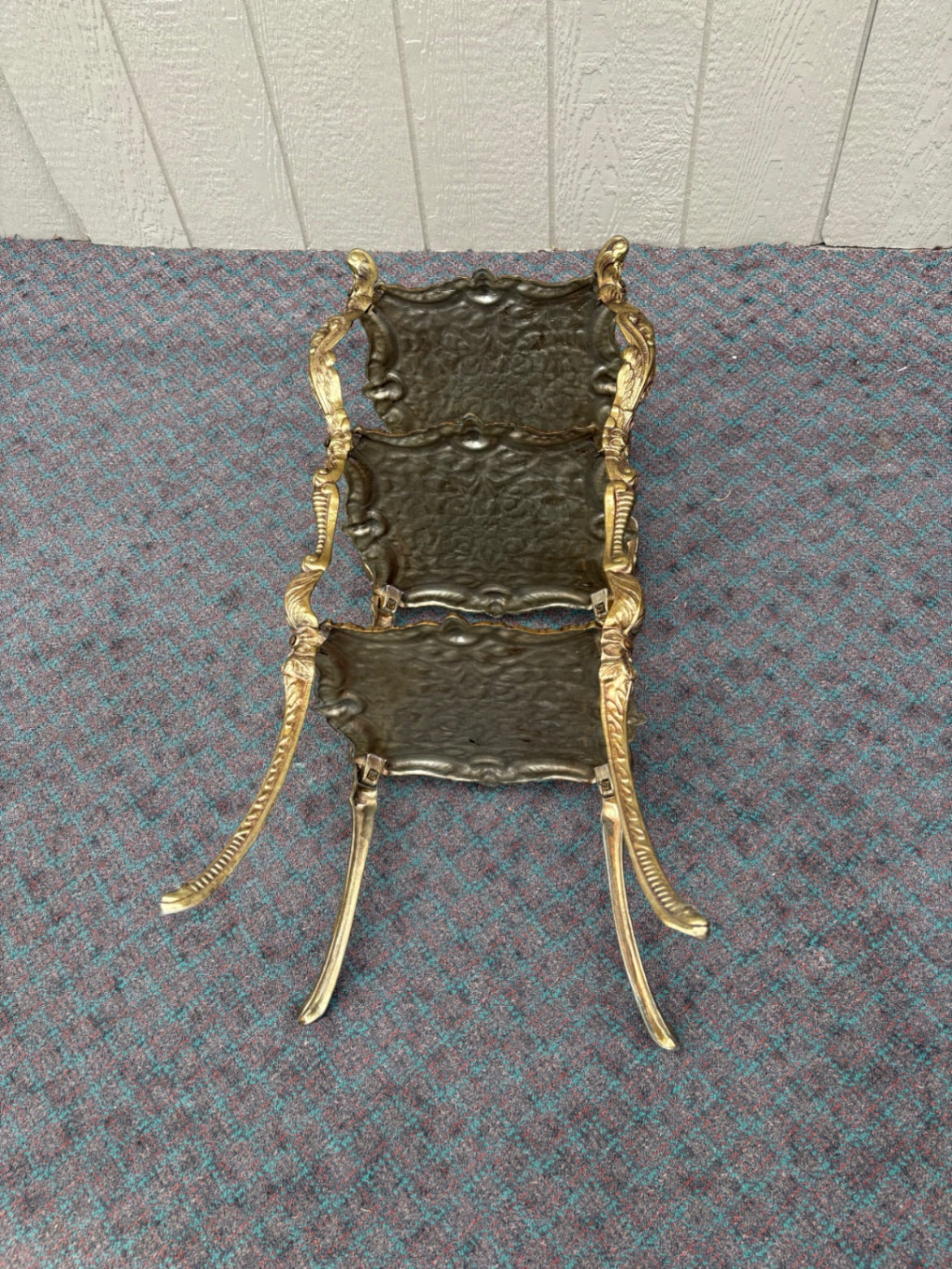 Ornate Victorian Three-Tier Cast Iron Plant Stand with Gold Finish
