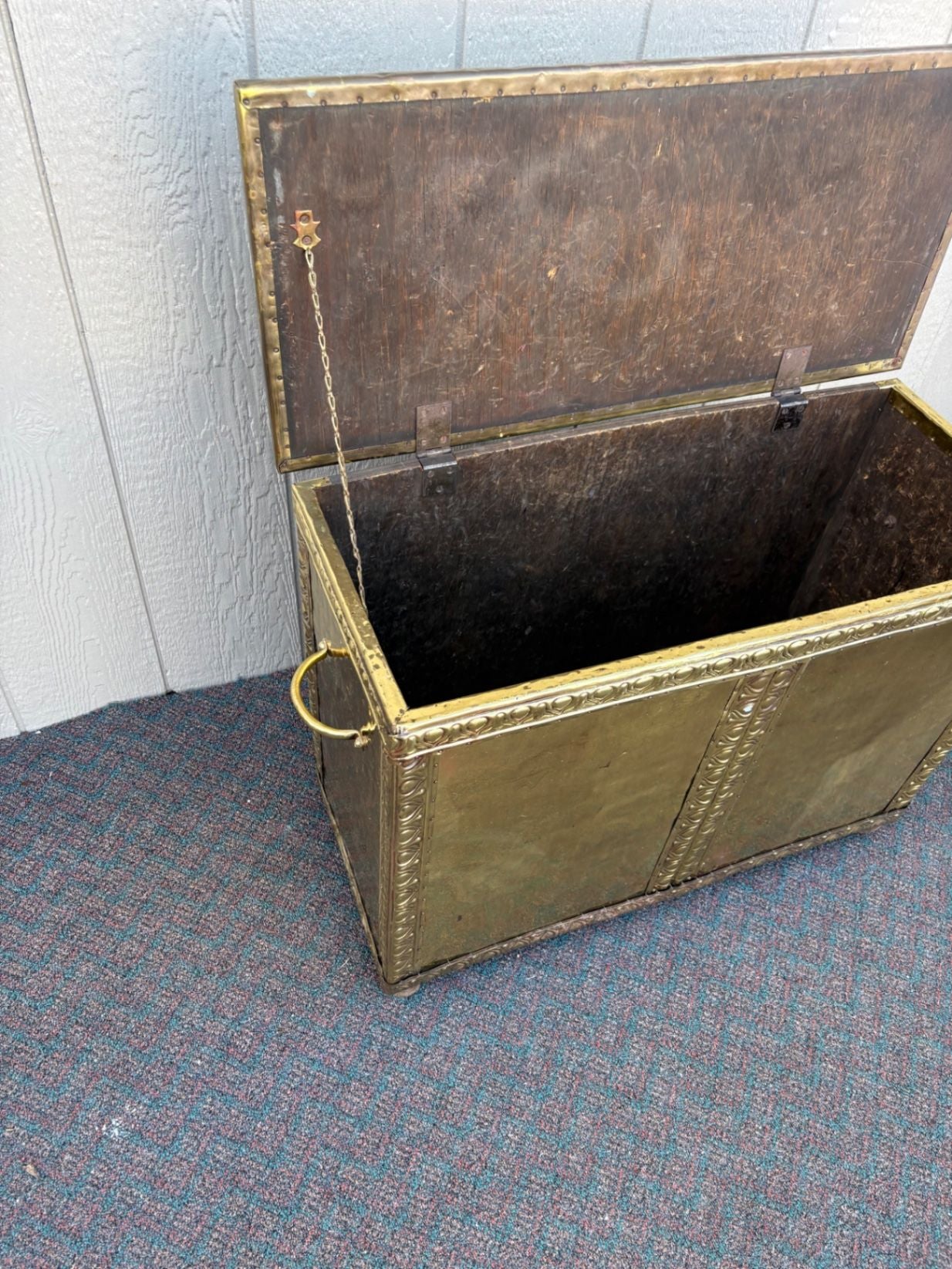 67424  Vintage Brass Trunk with Embossed Detailing