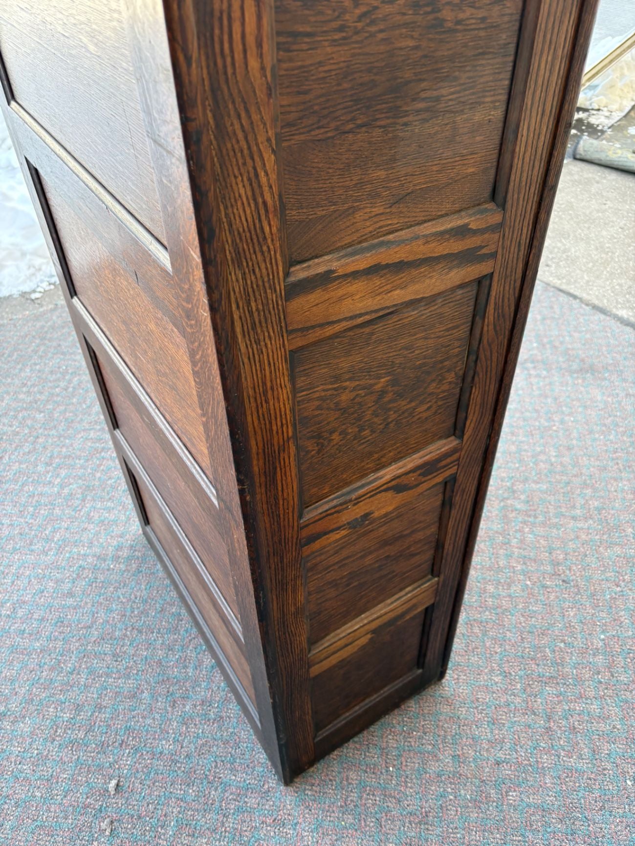 67307 Antique Oak File Cabinet with Four Drawers and Brass Hardware