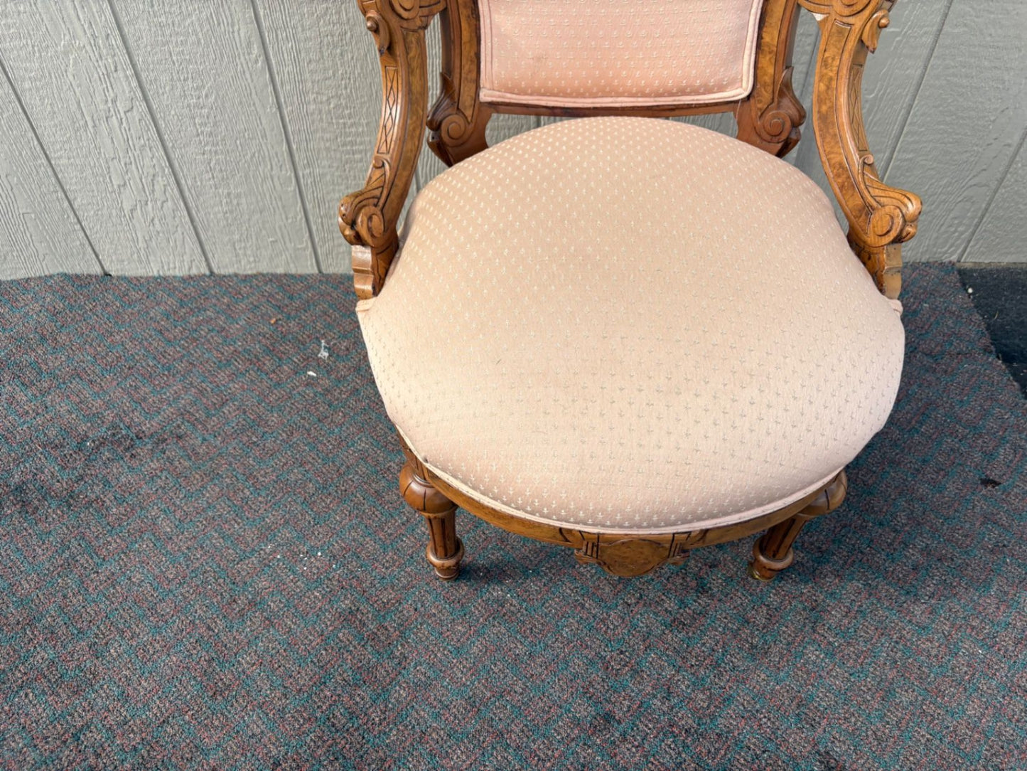67455  Victorian Carved Walnut Parlor Chair with Pink Upholstery