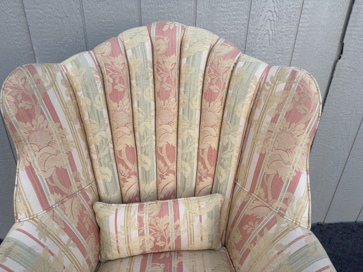 68209  1940s Carved Tufted Armchair with Floral Upholstery