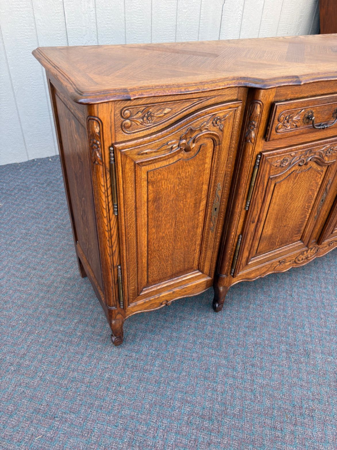 67686 French LENNE DEHONT Provincial Oak Buffet Sideboard with Carved Details