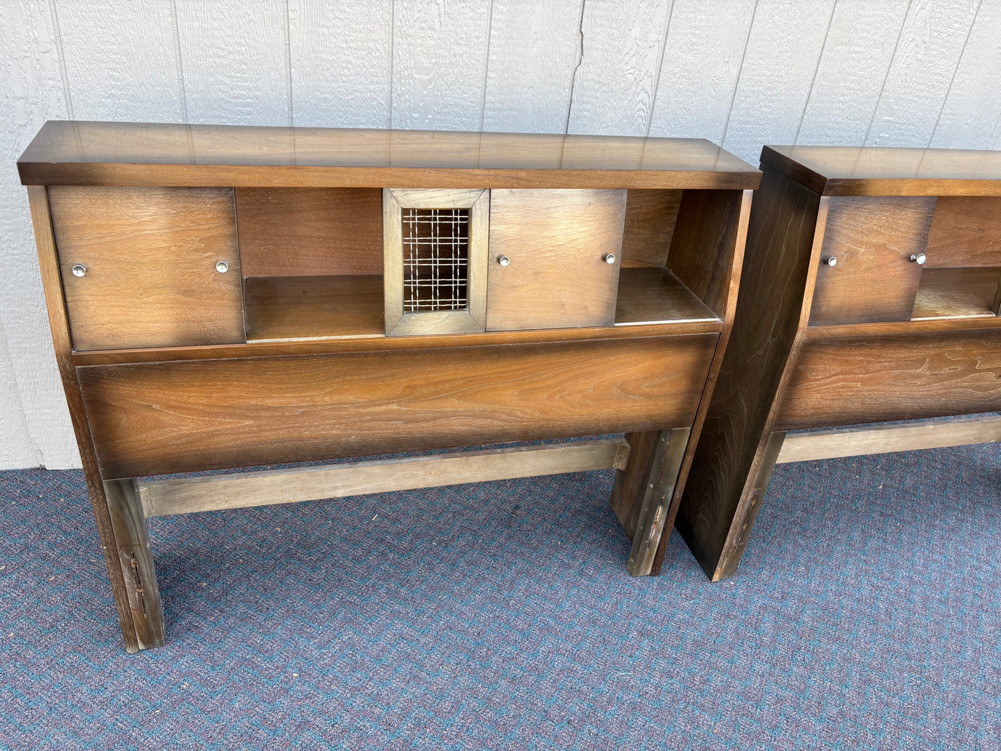 67685 Pair of Mid-Century Modern Bookcase Twin Size Headboards in Warm Wood