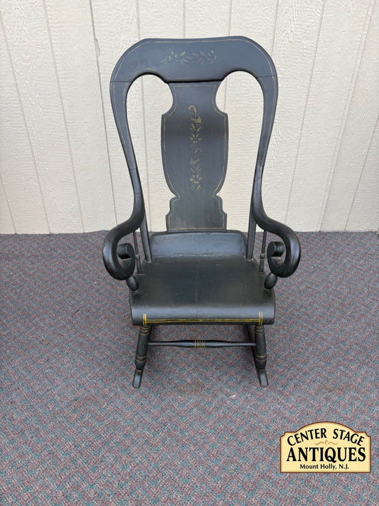 67519 Early 20th Century Hand-Painted Black Country Rocking Chair
