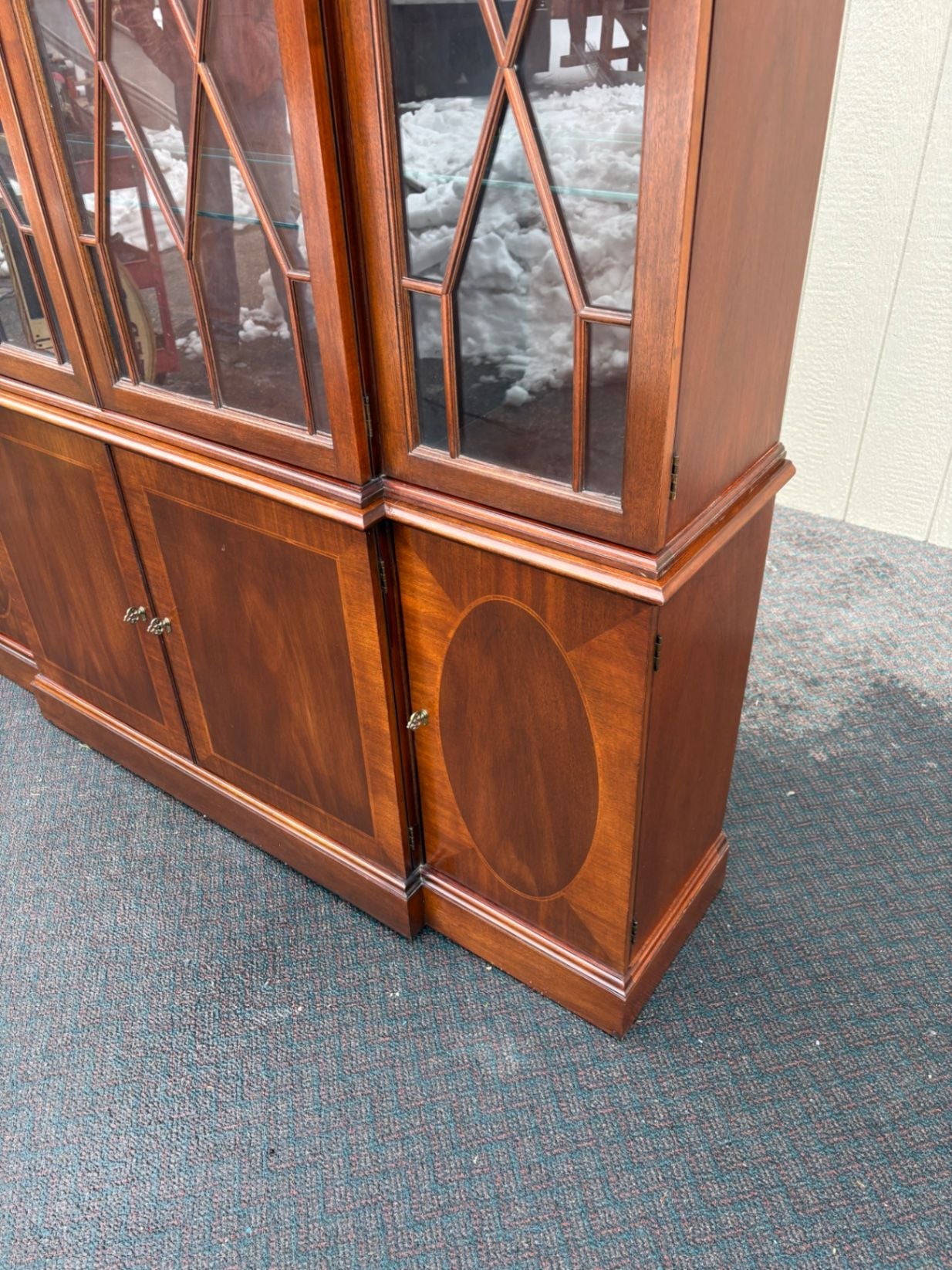 Baker Mahogany Breakfront China Cabinet with Glass Doors
