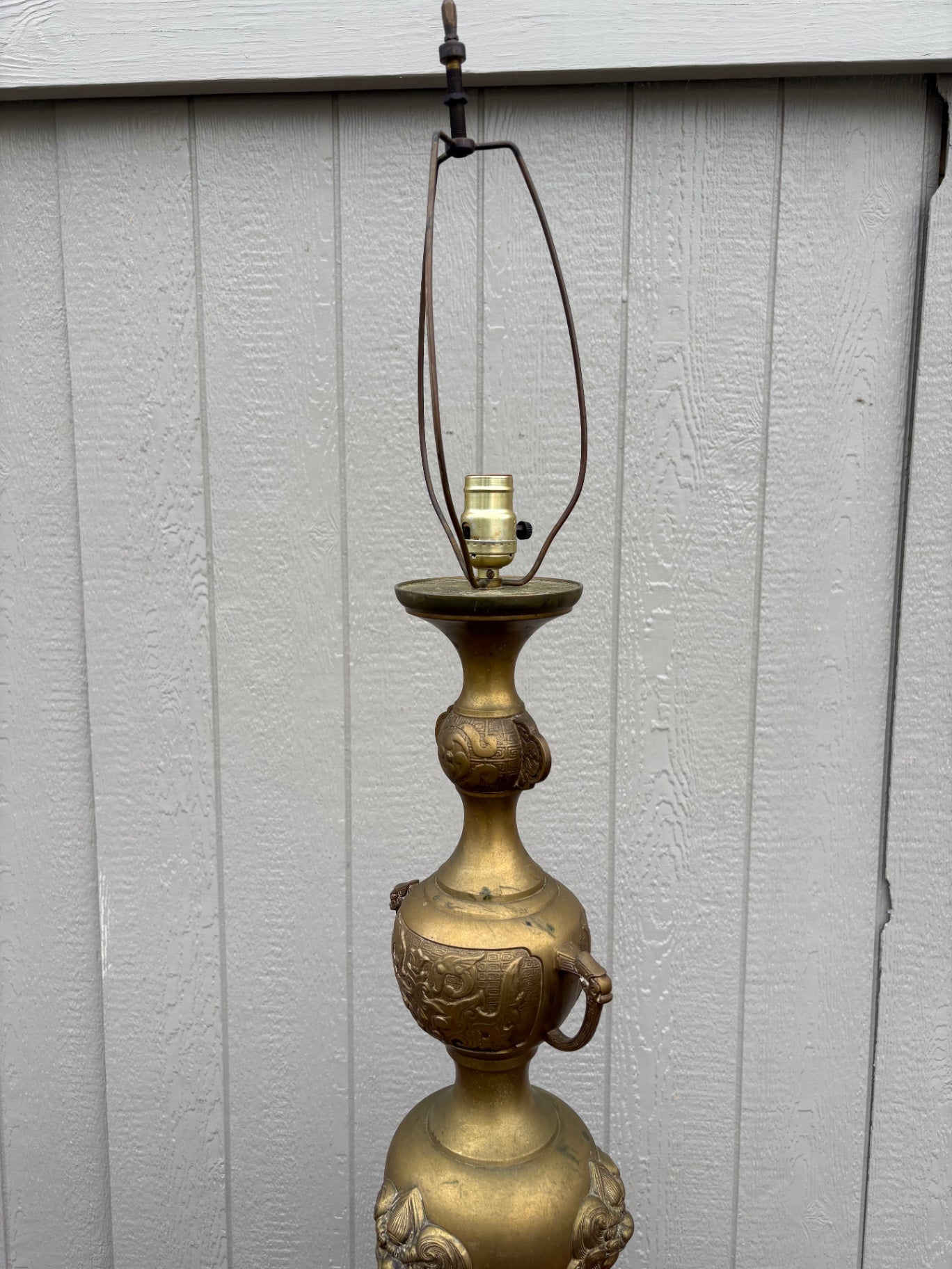 68108  Ornate Vintage Brass Table Lamp with Lion Paw Base