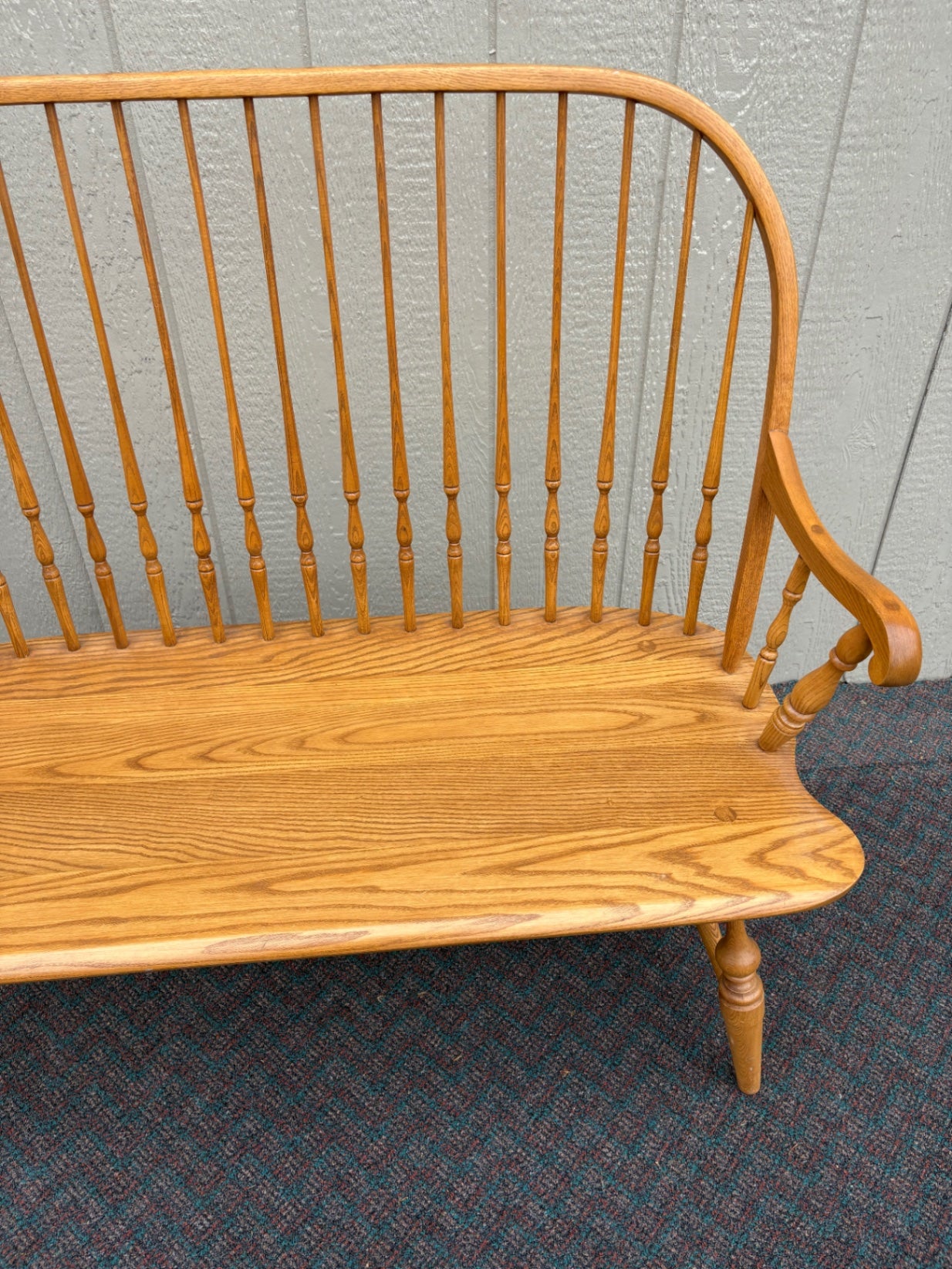 67822 Hitchcock Settee Bench, Classic Windsor Style, Solid Oak