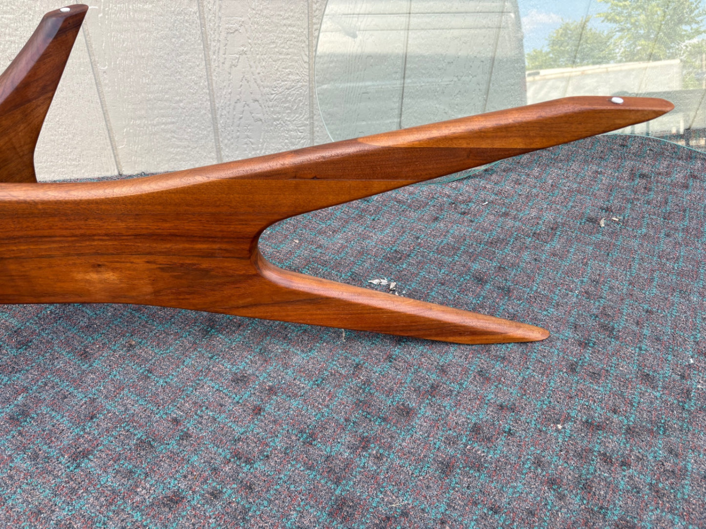 68052 Mid-Century Modern Glass Top Coffee Table with Sculptural Wood Base