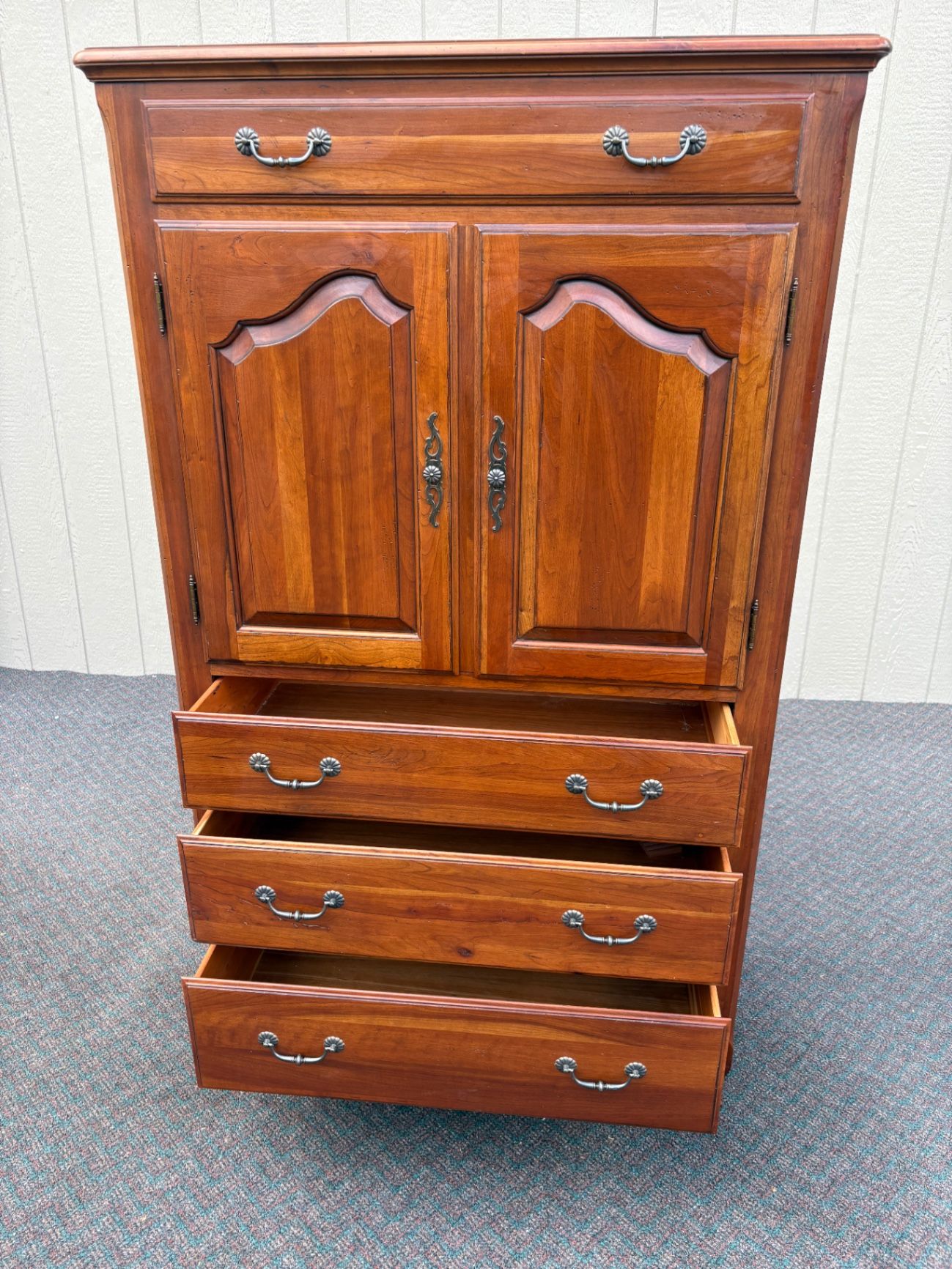 67581 Ethan Allen Cherry High Chest Dresser with Elegant Hardware