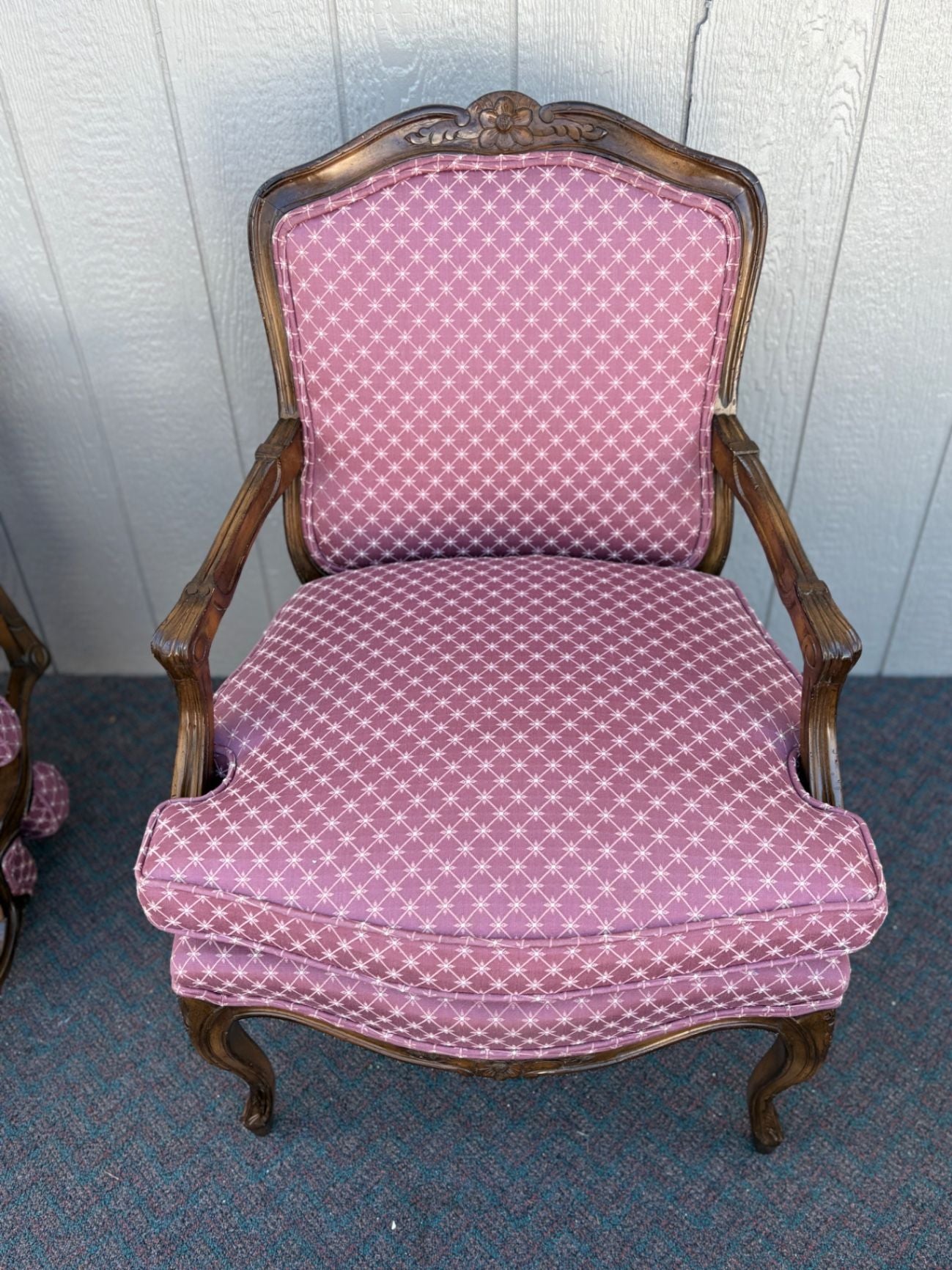 67423 Pair of French Louis XV Style Carved Wood Armchairs