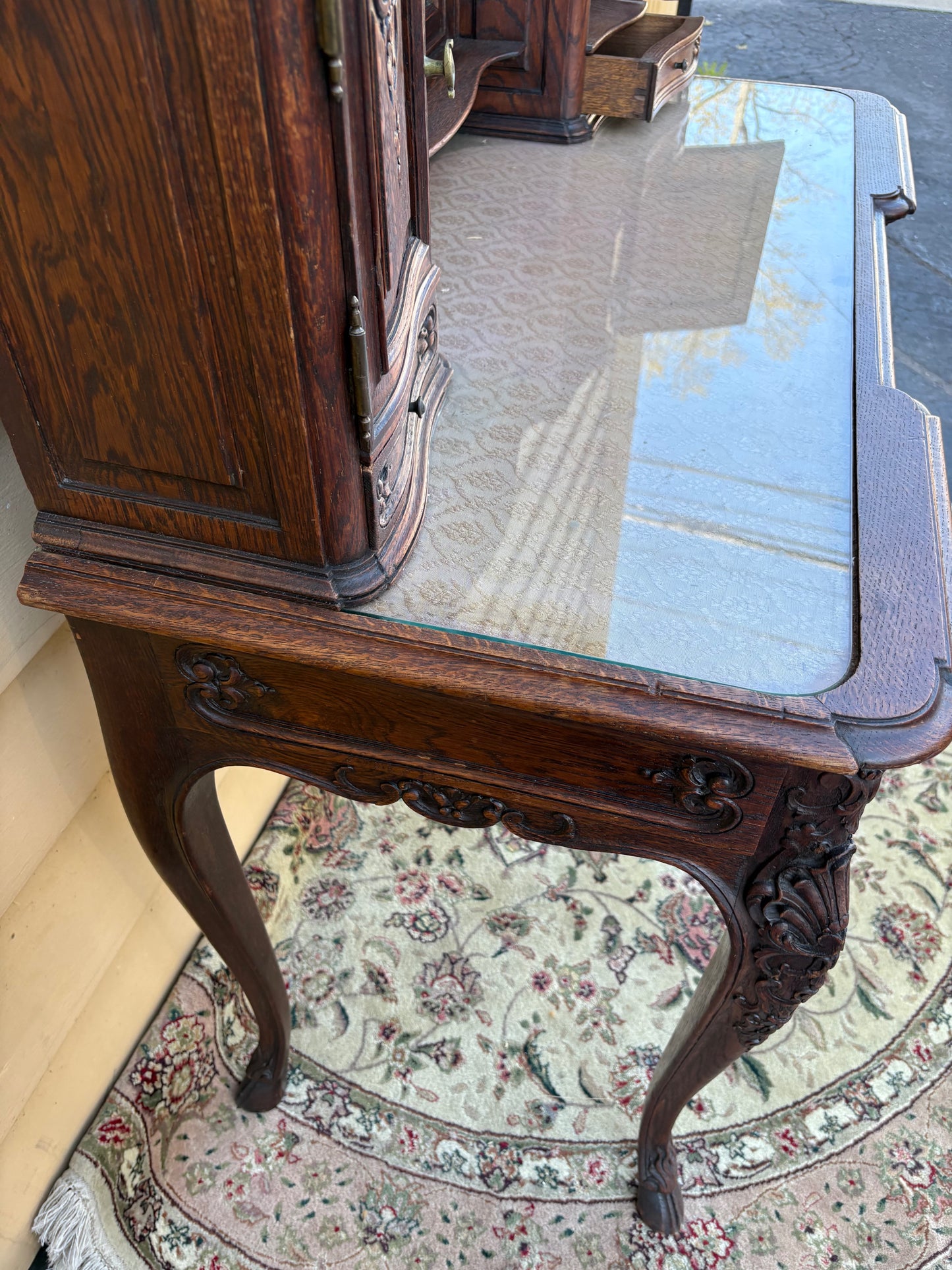 67783 Antique French Louis XV Style Oak Writing Desk with Mirror