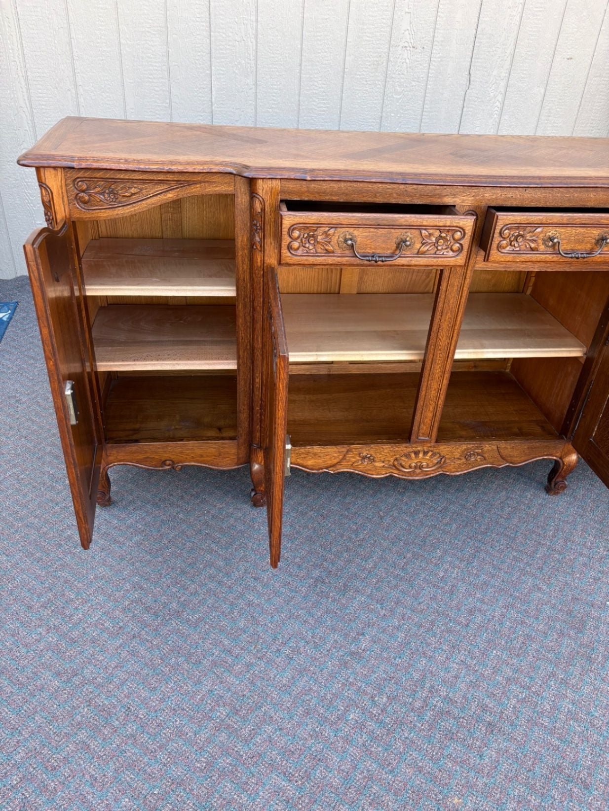 67686 French LENNE DEHONT Provincial Oak Buffet Sideboard with Carved Details