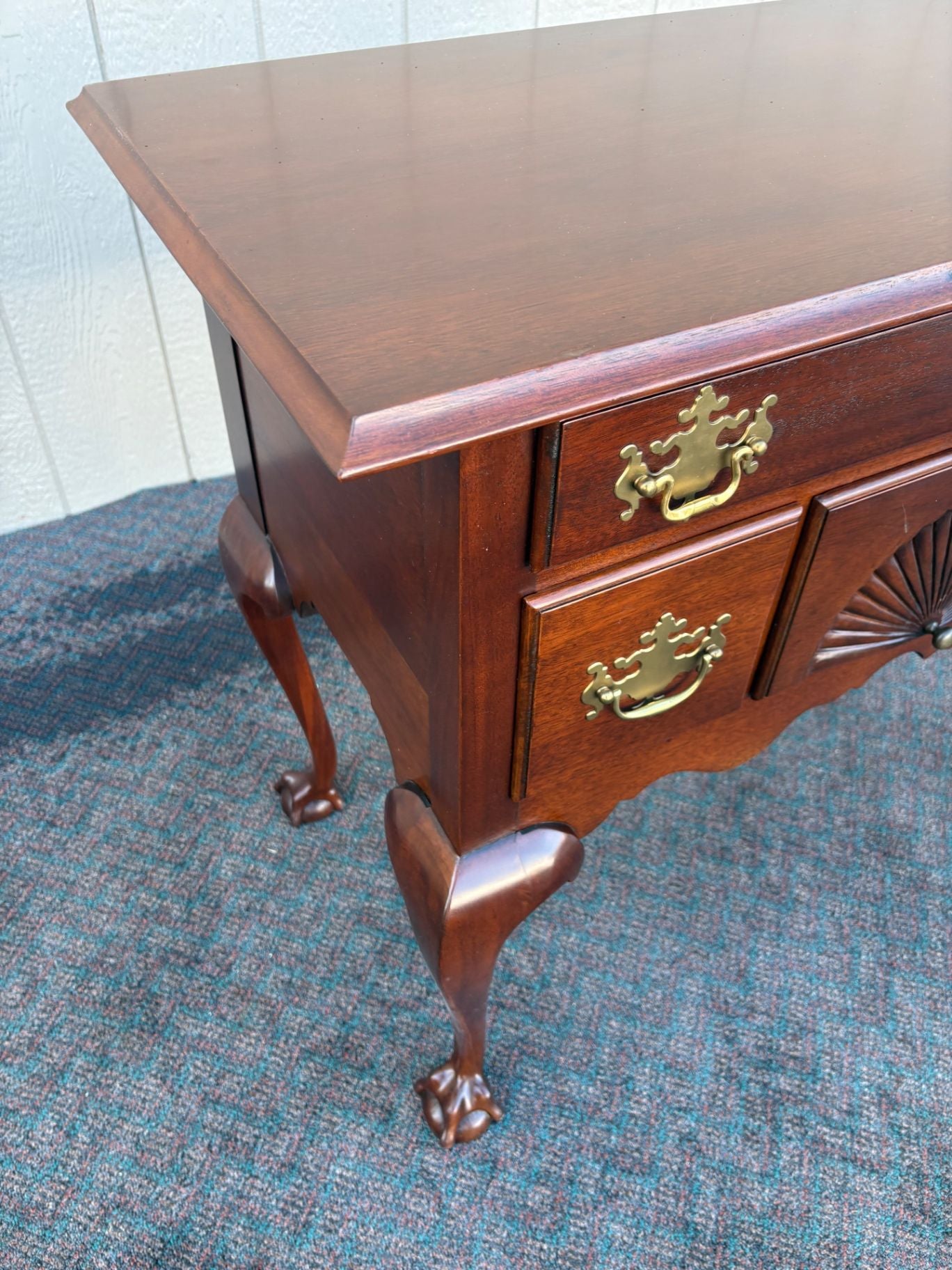 67437 Mahogany Lowboy with Shell Carving and Ball-and-Claw Feet