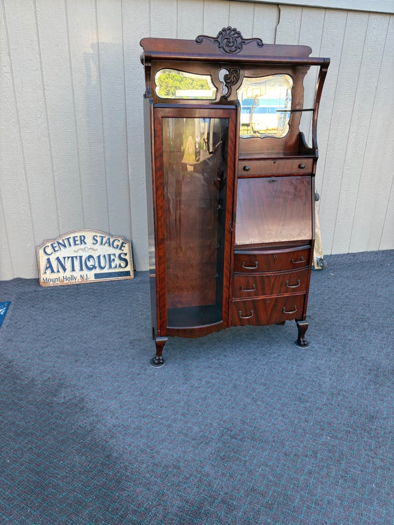 68054 Victorian Mahogany Side-by-Side Secretary with Glass Door