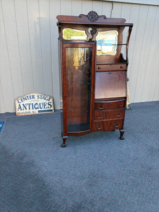 68054 Victorian Mahogany Side-by-Side Secretary with Glass Door