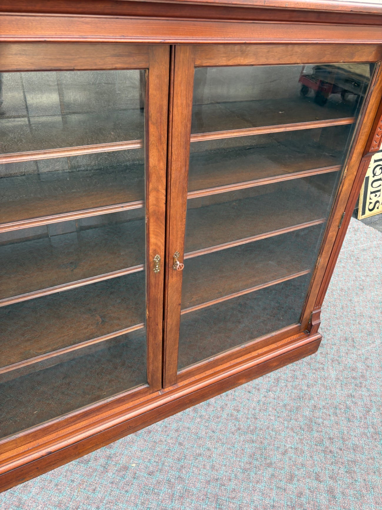 67890 Antique Victorian Mahogany Glass Door Bookcase with Shelves