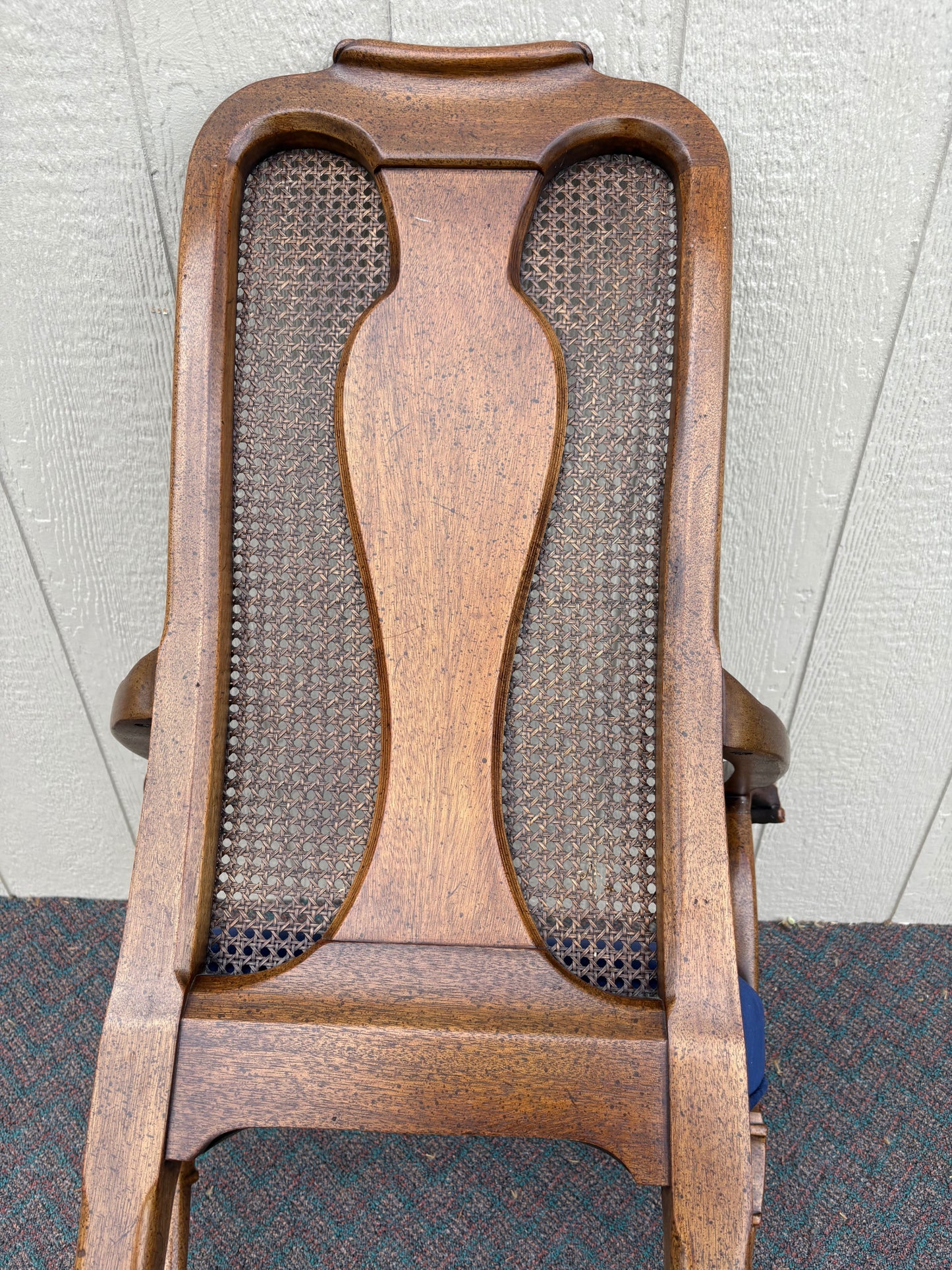 67644 Set of 6 John Stuart Queen Anne Dining Chairs in Walnut and Blue Upholstery