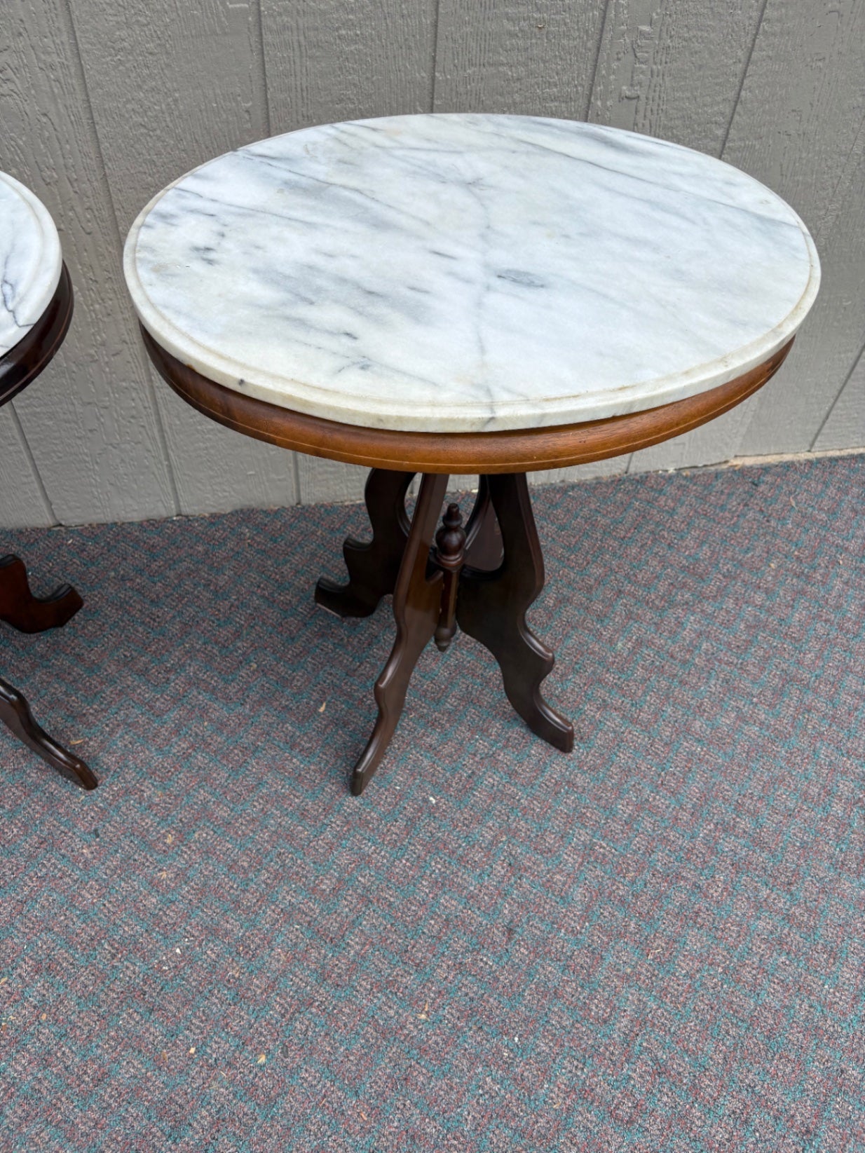Pair of Victorian Marble Top Side Tables with Carved Bases