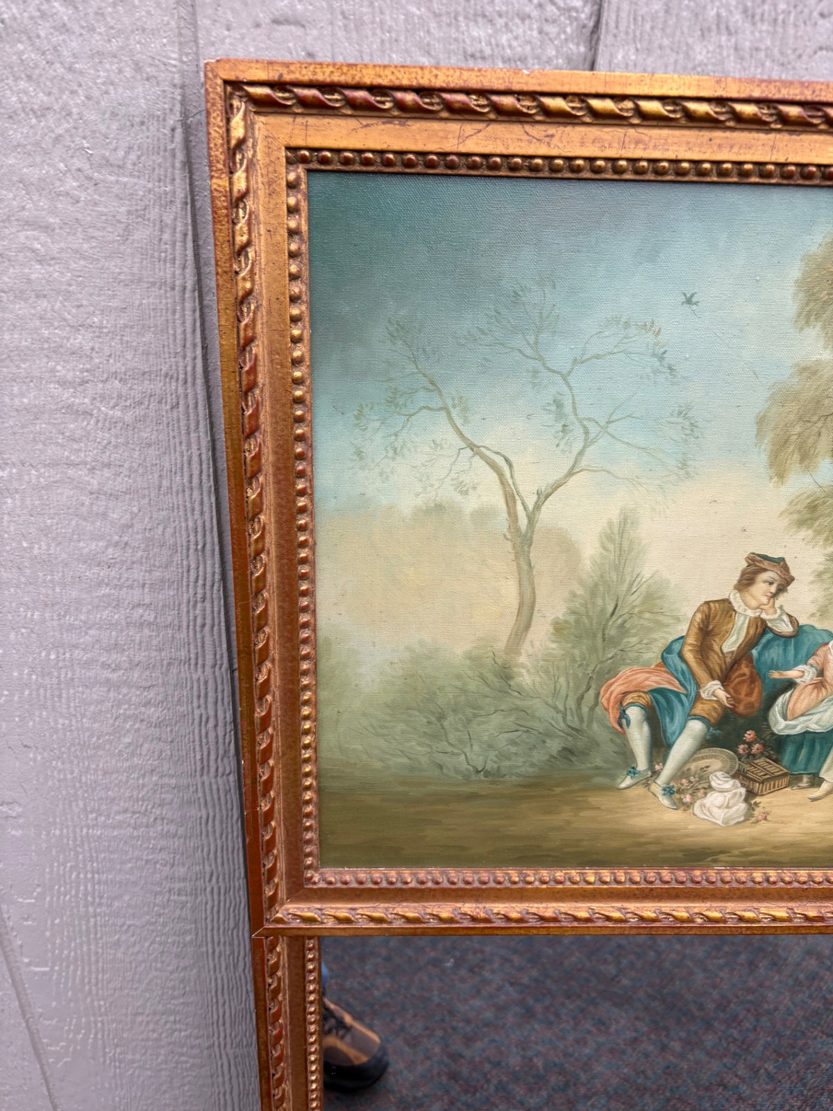 67337 Tall French Gilt Mirror with Pastoral Painting
