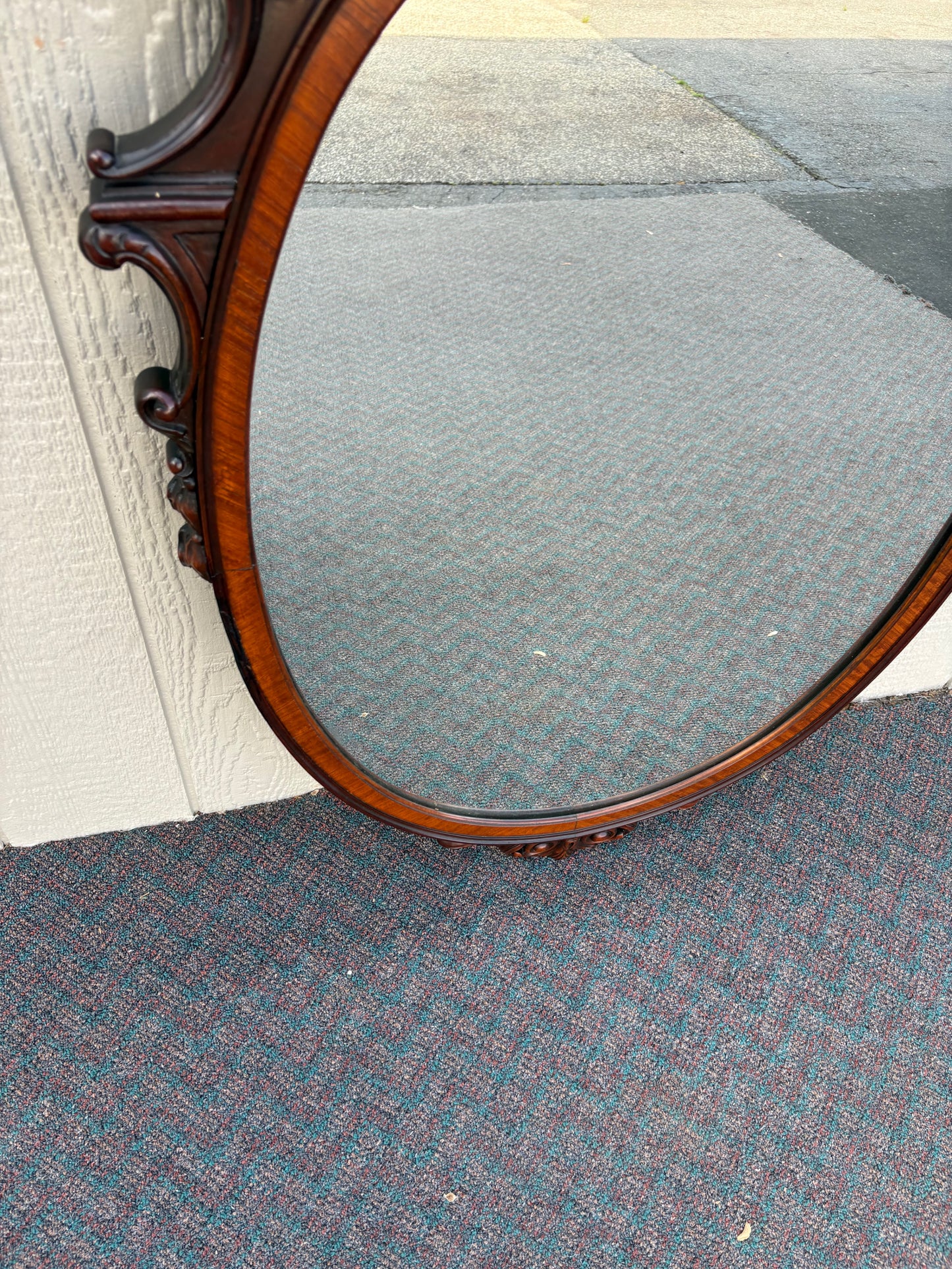 67603 Antique Mahogany Wall Mirror with Ornate Carved Detailing