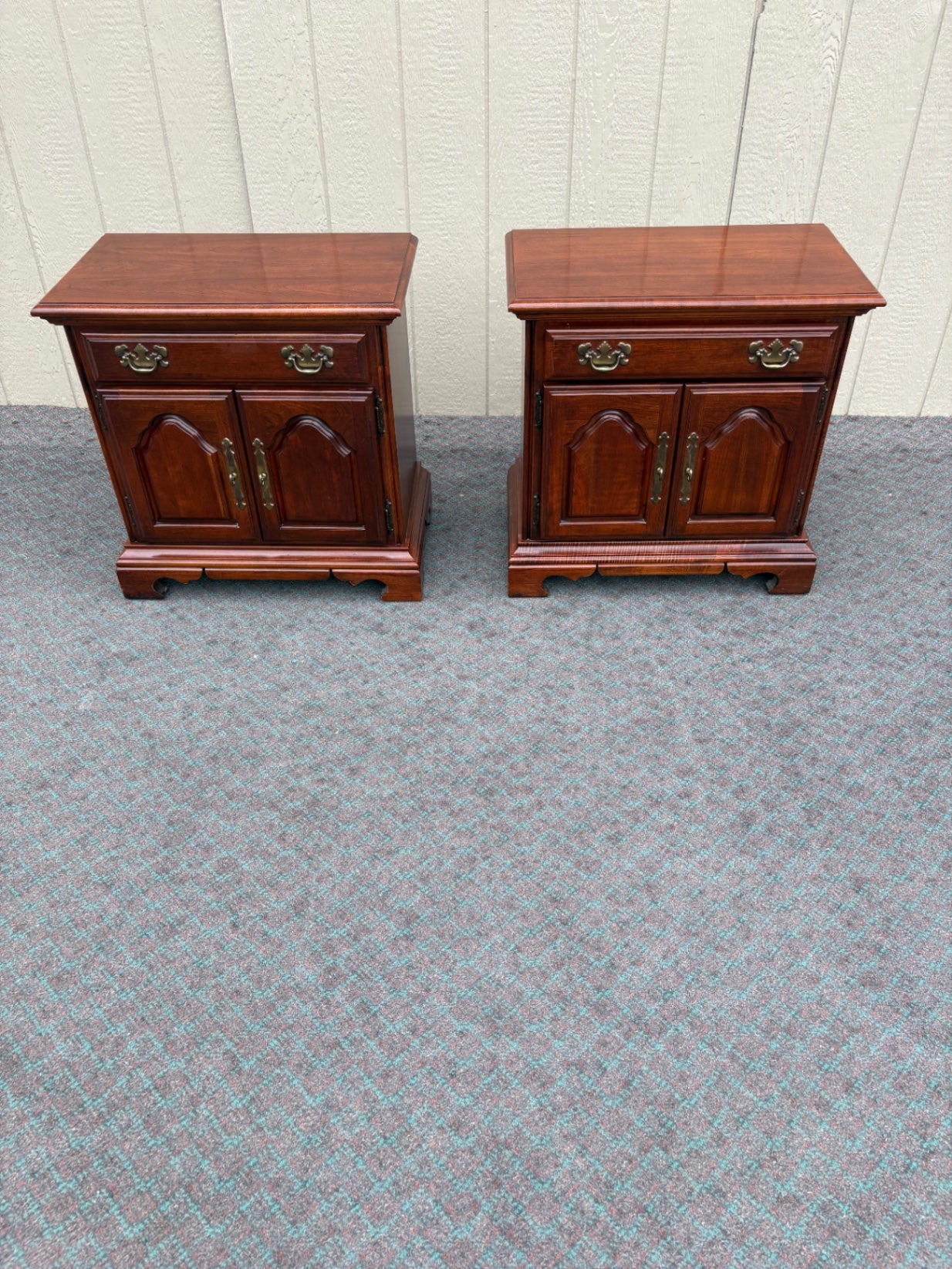 Pair of American Drew Cherry Nightstands with Brass Hardware