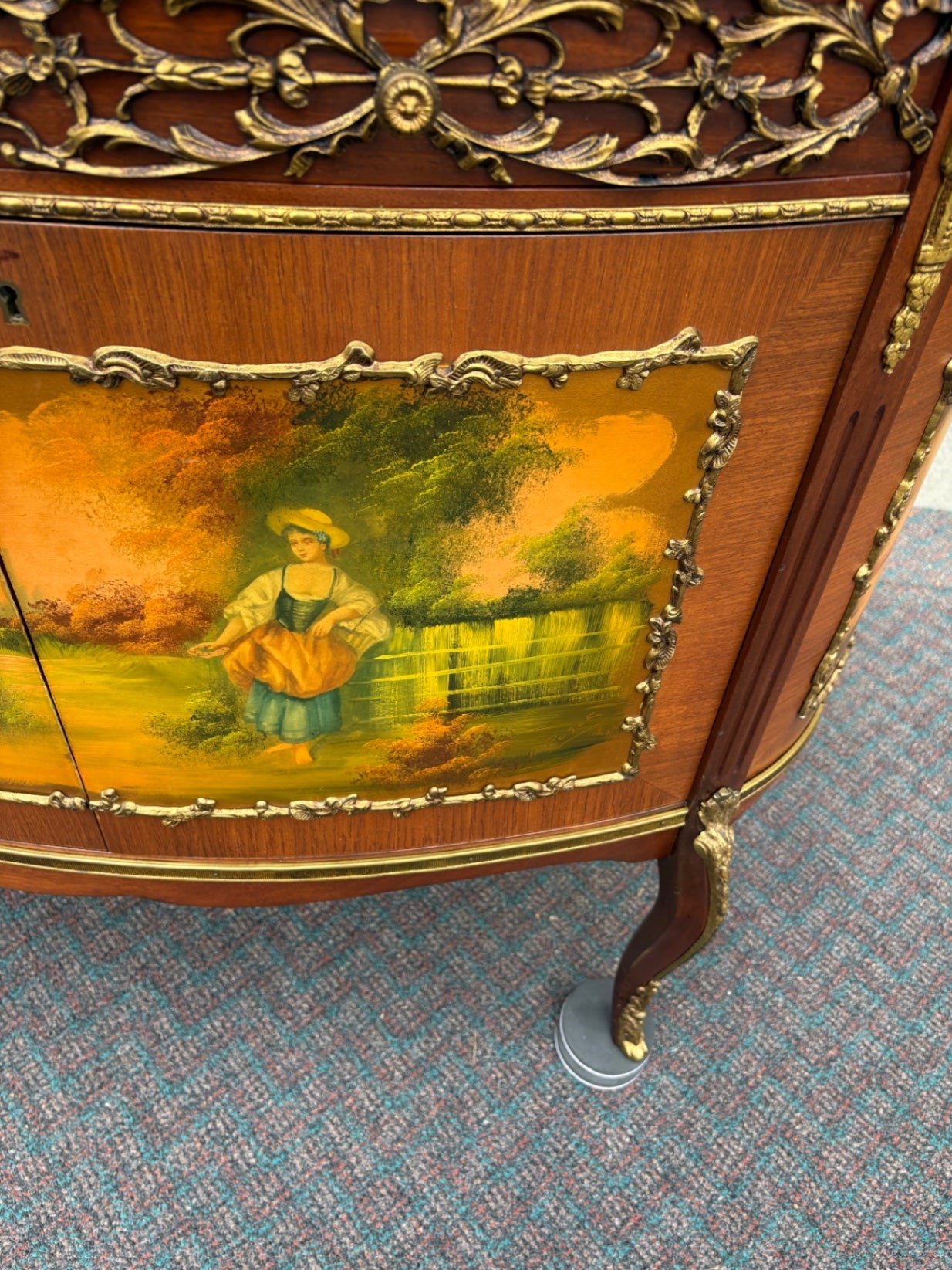 67819 Exquisite Louis XV Style Cabinet with Marble Top and Hand-Painted Panels