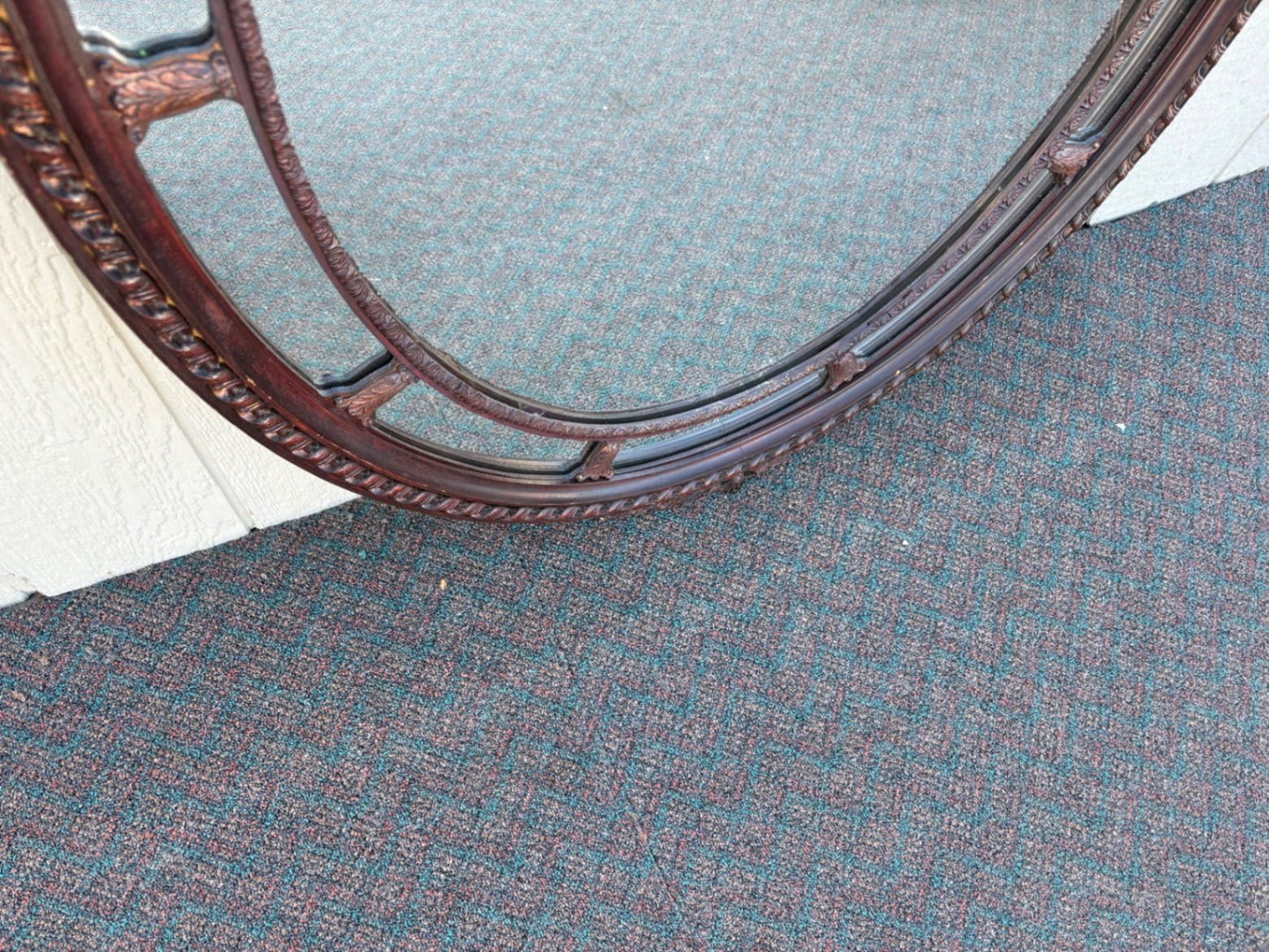 66933  Large Oval Mahogany Wall Mirror with Carved Swag Detailing