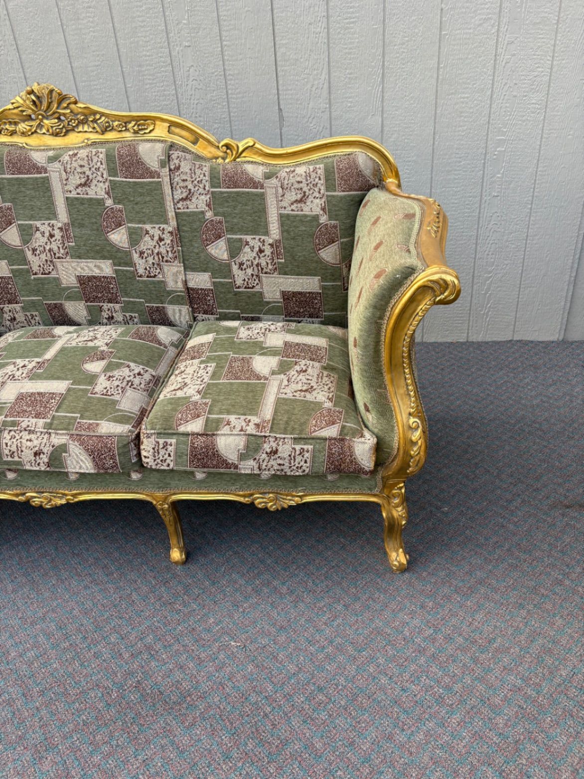67517 Elegant Vintage French Provincial Gold Gilt Sofa with Tapestry Upholstery