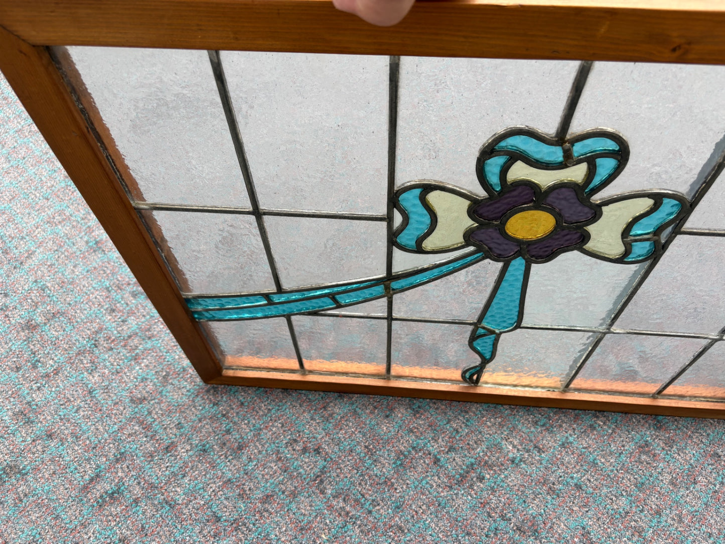 67906 PAIR  of Vintage Stained Glass Windows with Floral Design